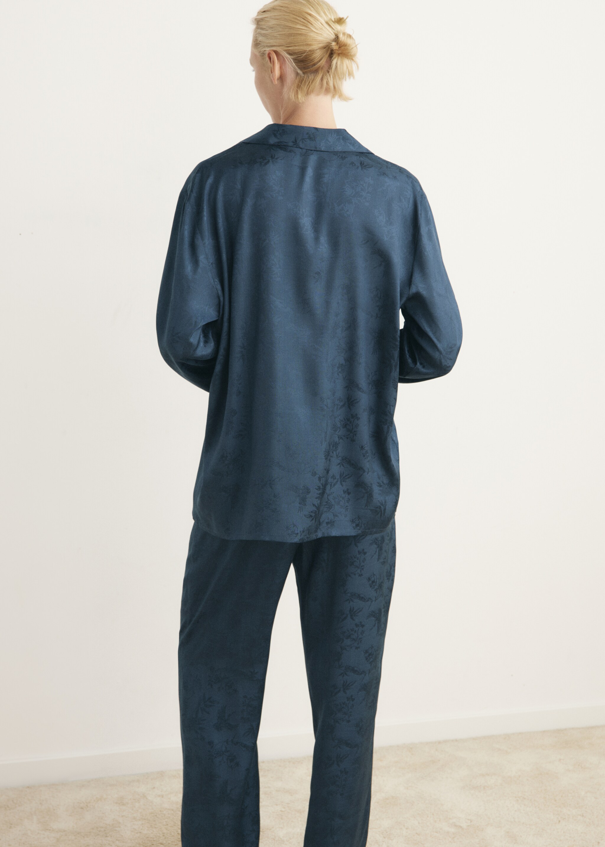 Camisa pijama jacquard satén - Reverso del artículo, Azul noche. Ref: 17094106-00.