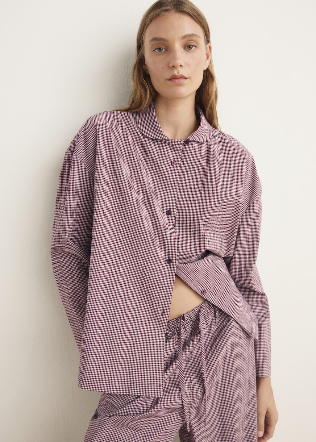 Two-piece cotton pajamas gingham check