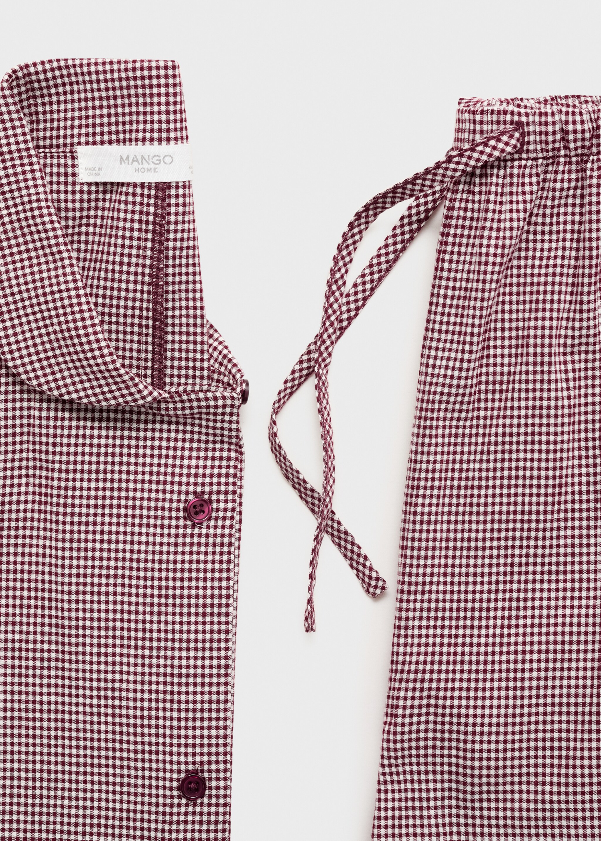 Two-piece cotton pyjamas in gingham check - Details of the article 0, Red. Ref: 17094107-00.