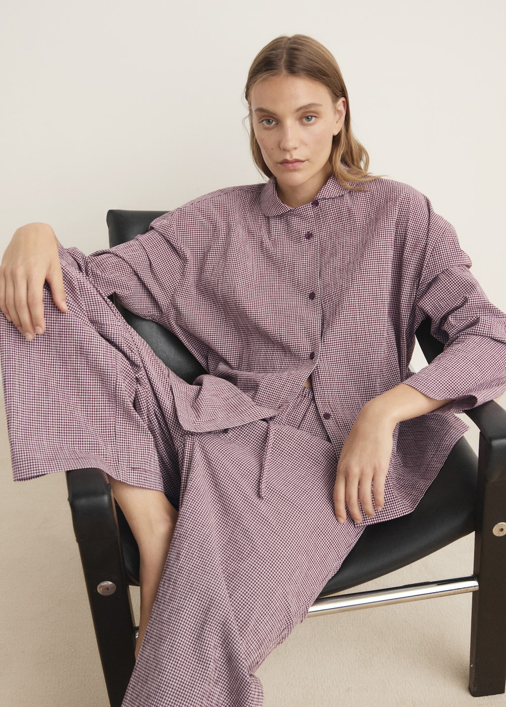 Two-piece cotton pajamas gingham check