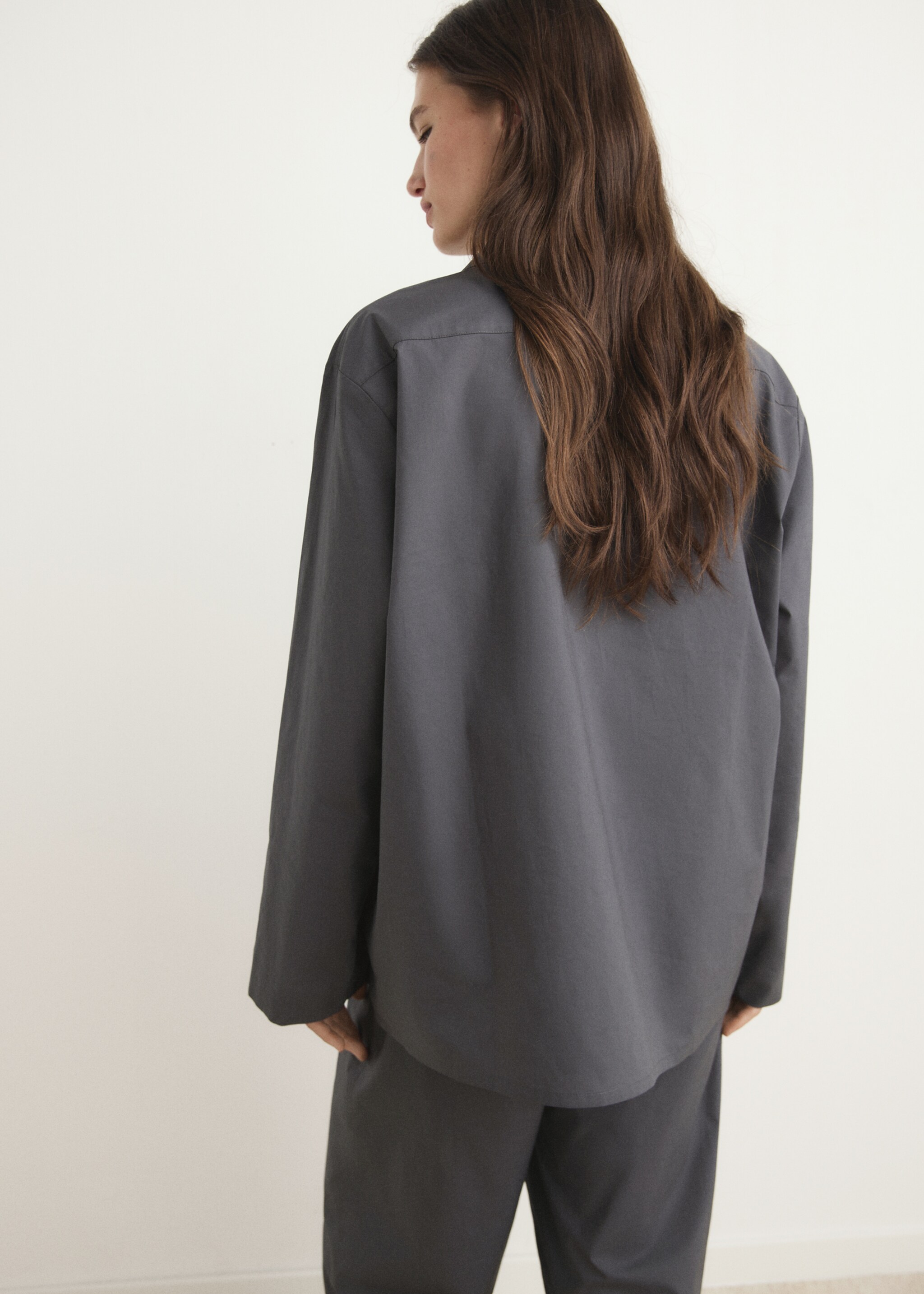 Poplin pyjama shirt - Reverse of the article, Charcoal. Ref: 17094117-00.