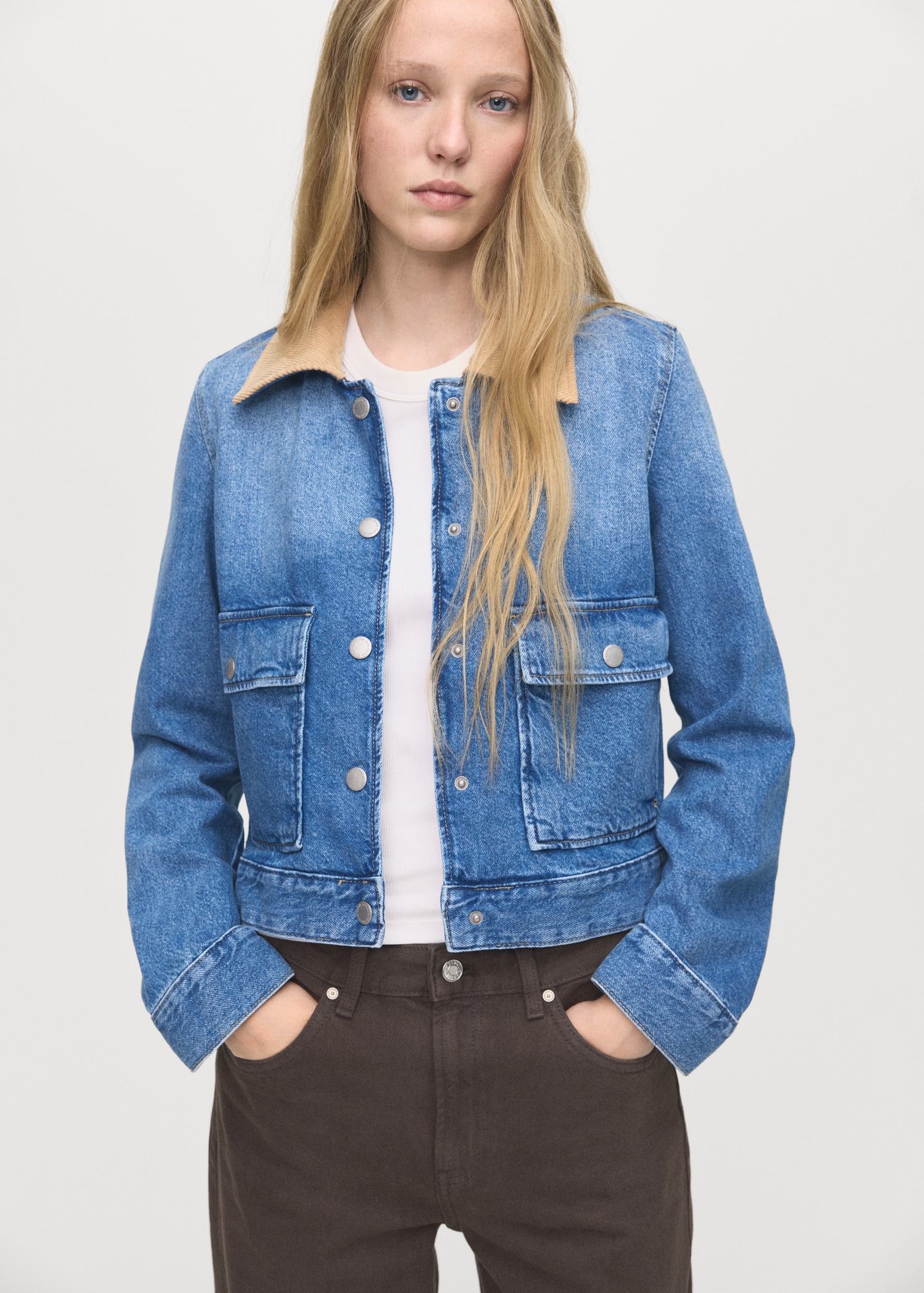 Corduroy collar denim jacket - Main Image