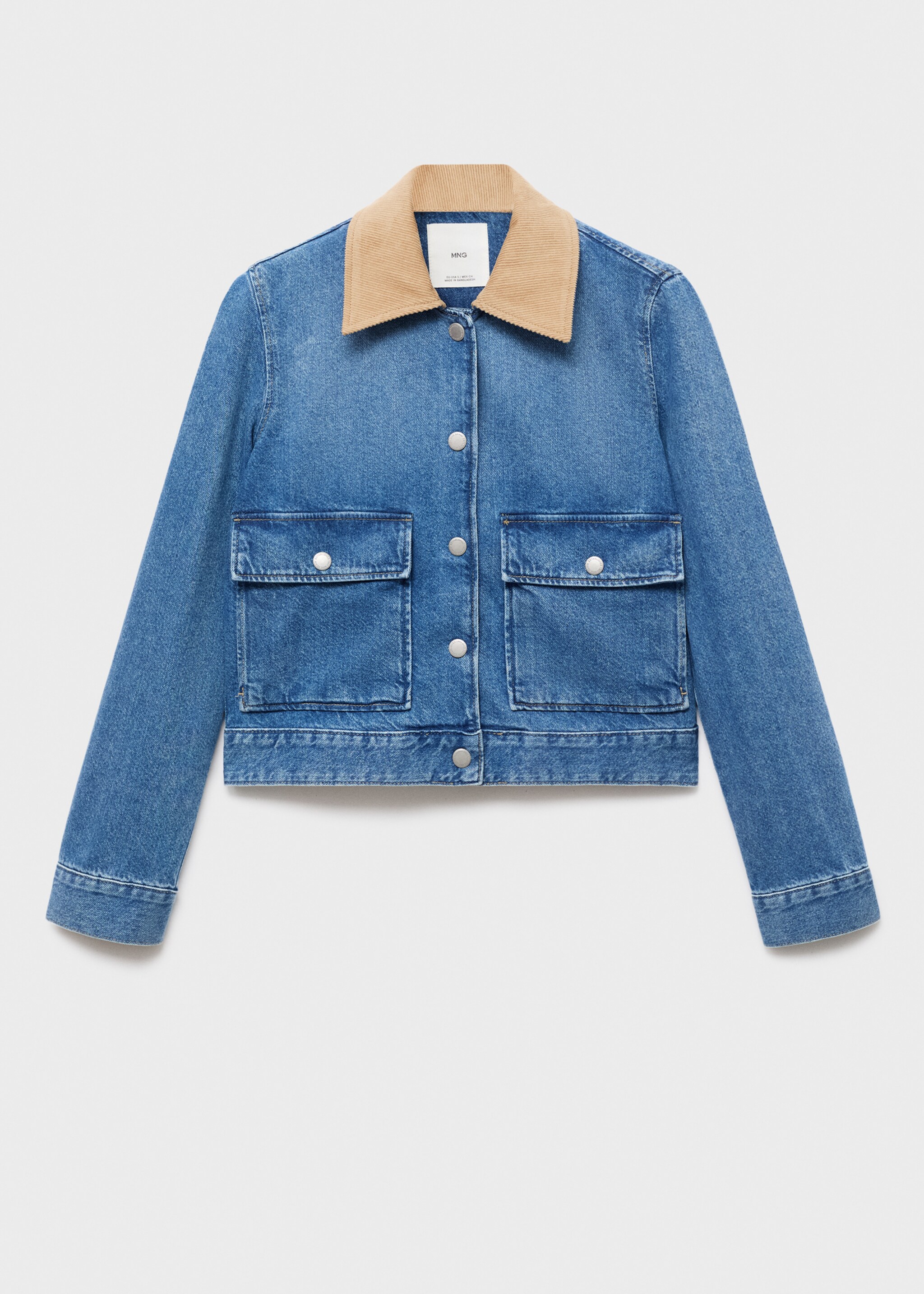 Veste en jean col velours côtelé - Article sans modèle, Bleu moyen. Ref: 17094121-00.