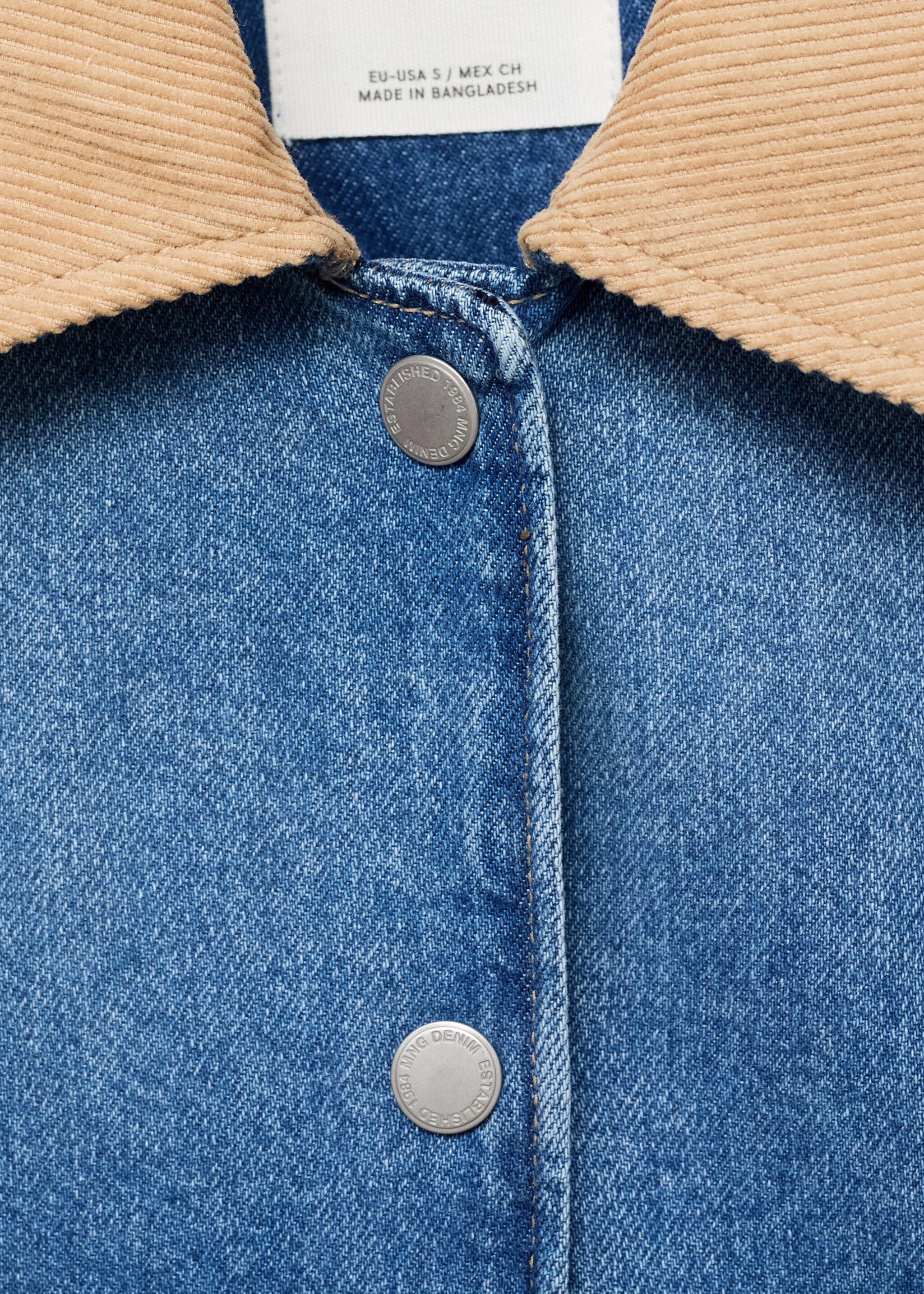 Veste en jean col velours côtelé - Détail de l'article 8, Bleu moyen. Ref: 17094121-00.