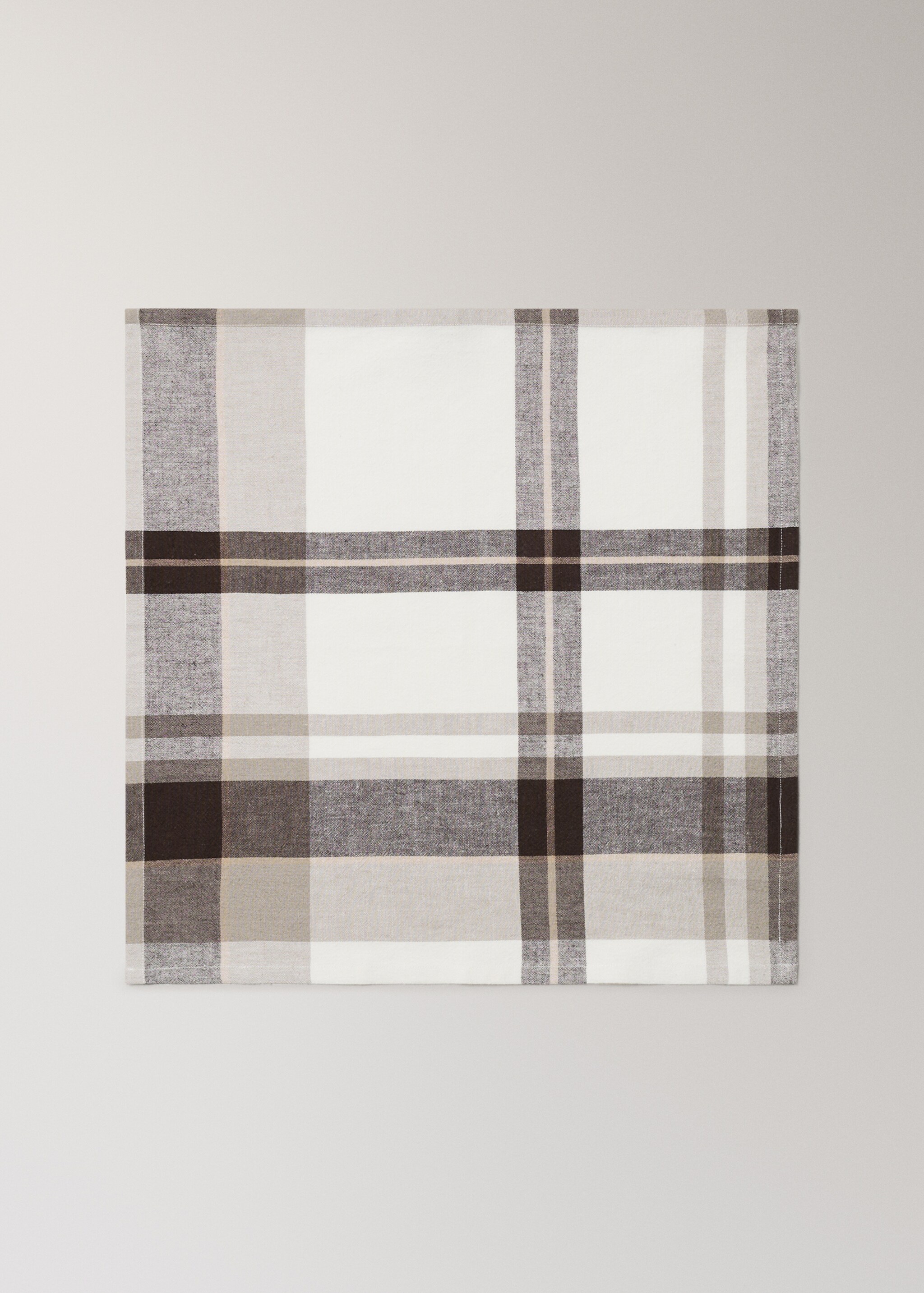 Cotton linen check-print napkin - Article without model, Chocolate. Ref: 17094125-00.