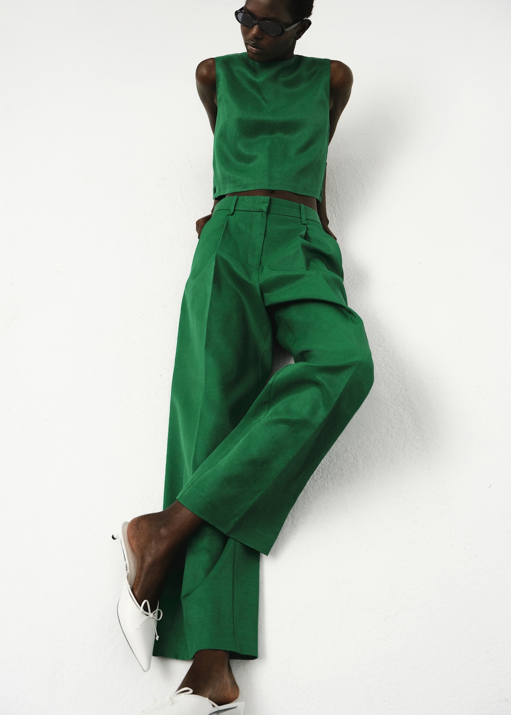 Straight-fit linen-blend suit pants