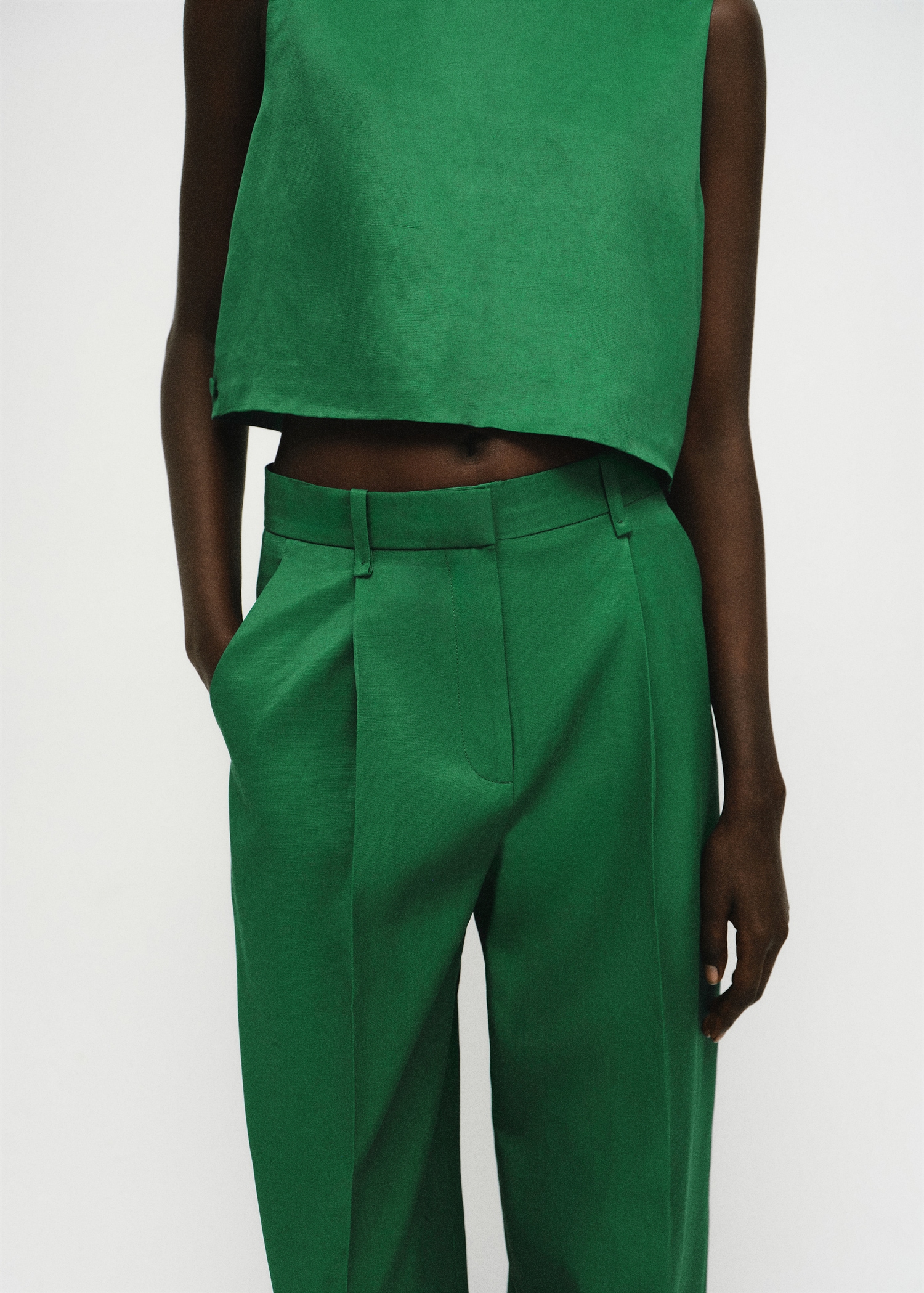 Spodnie garniturowe o prostym kroju z mieszanki lnu - Kobieta | MANGO Poland