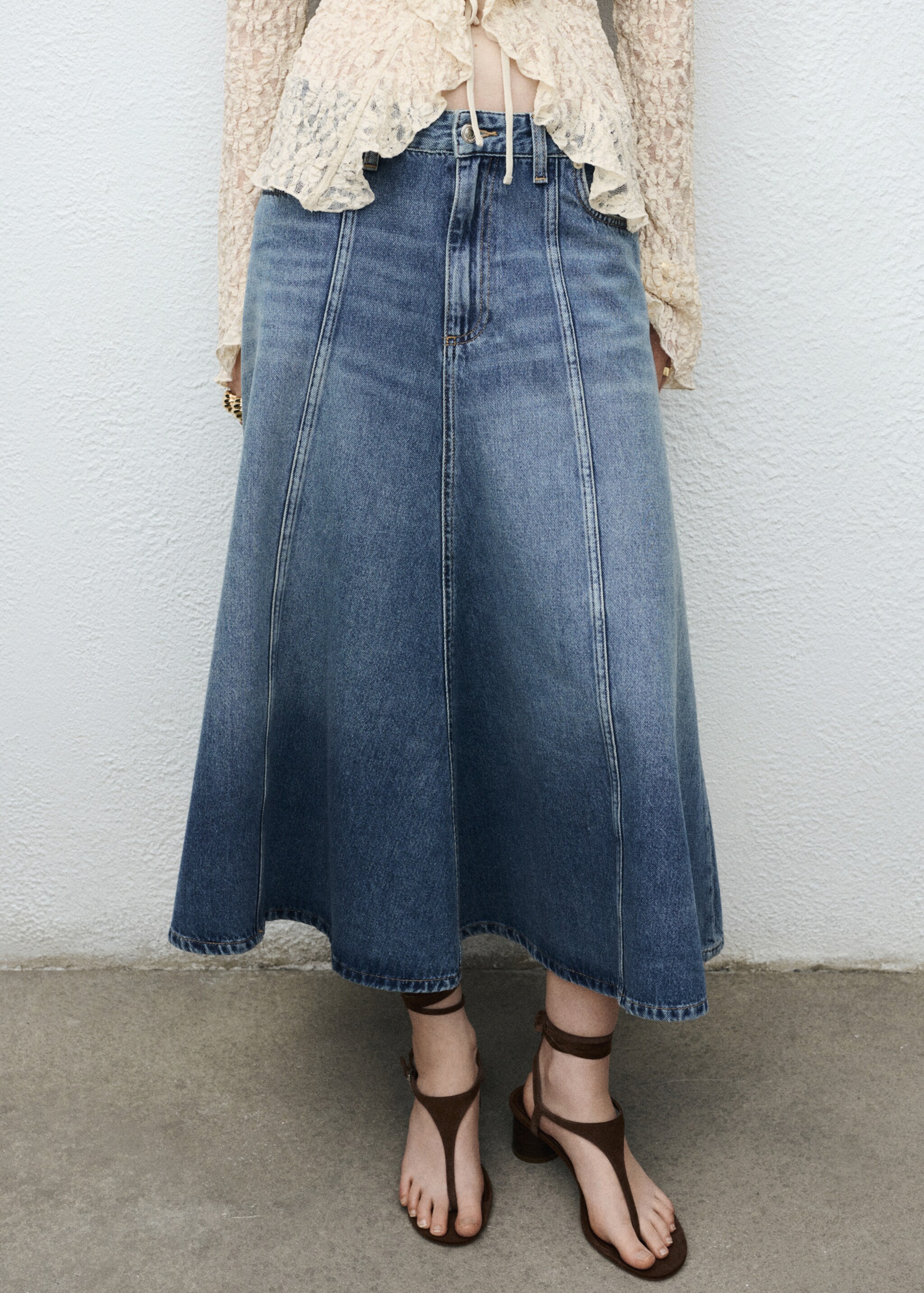 Jupe midi en jean - Plan moyen, Bleu moyen. Ref: 17094138-00.