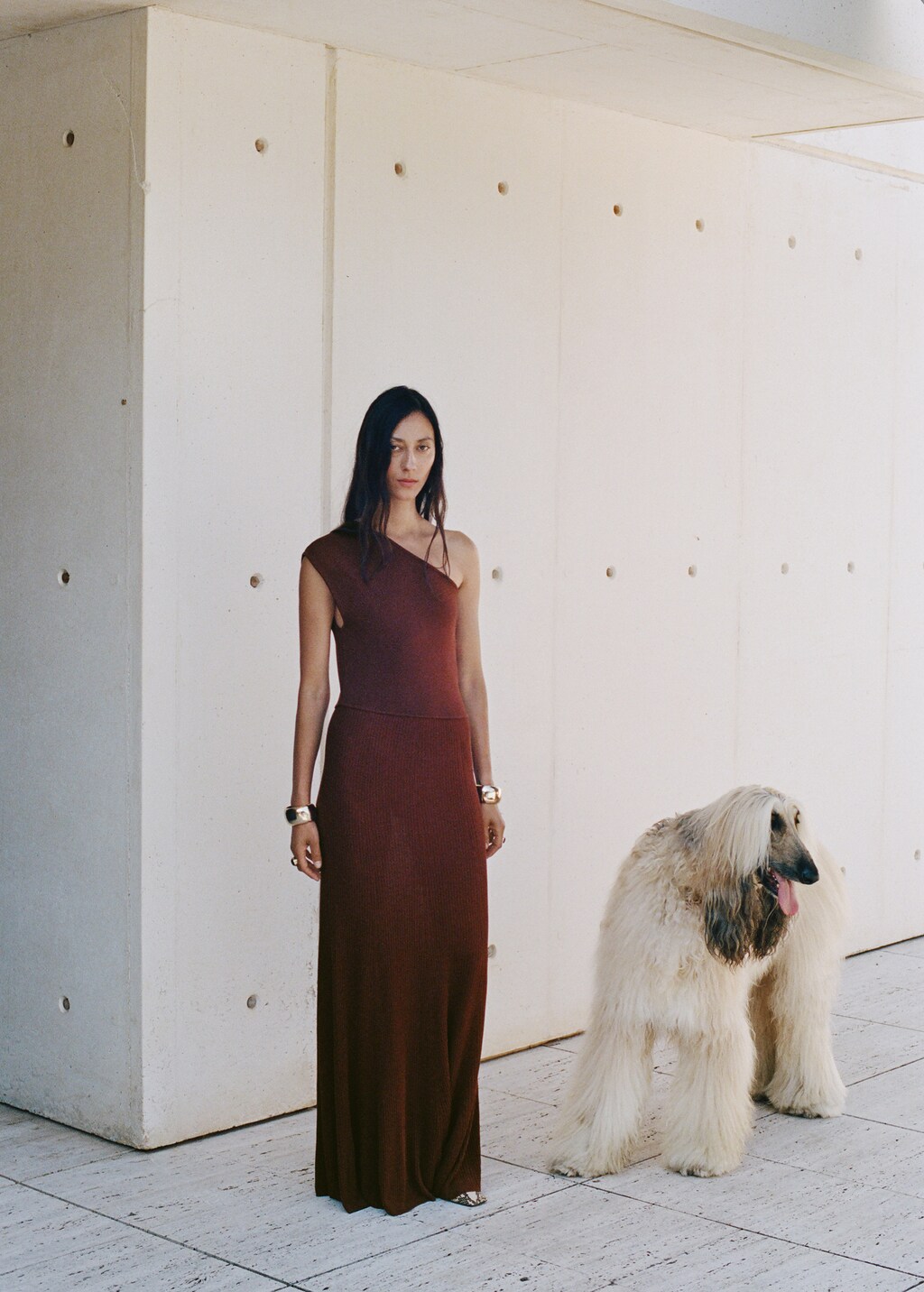 Mango Asymmetrical combined-knit dress