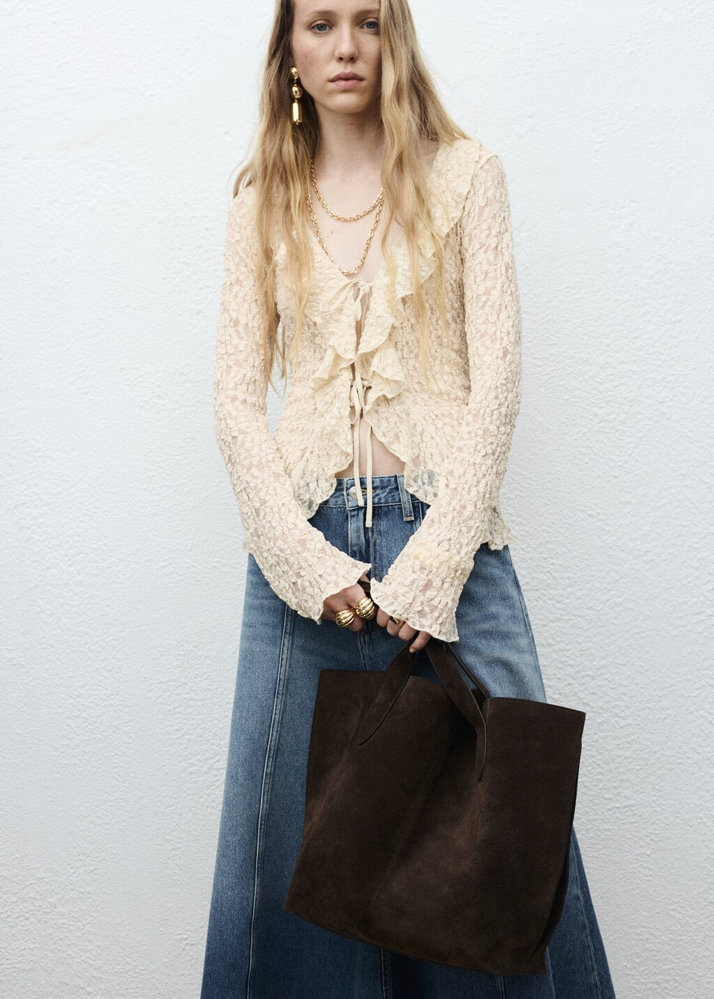 Lace blouse with ruffles