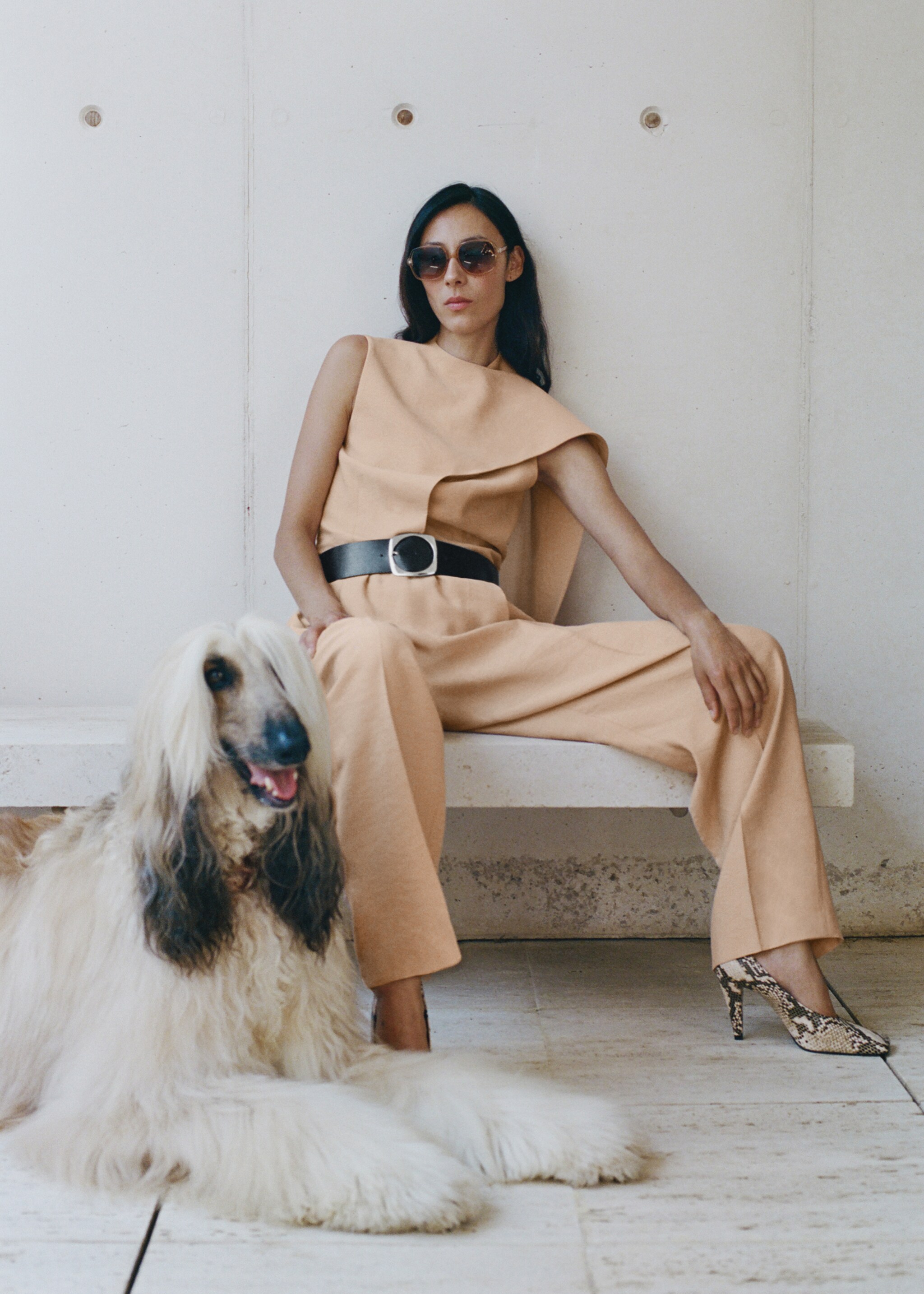 Lyocell trousers with elastic waistband - Details of the article 7, Nude. Ref: 17094145-00.