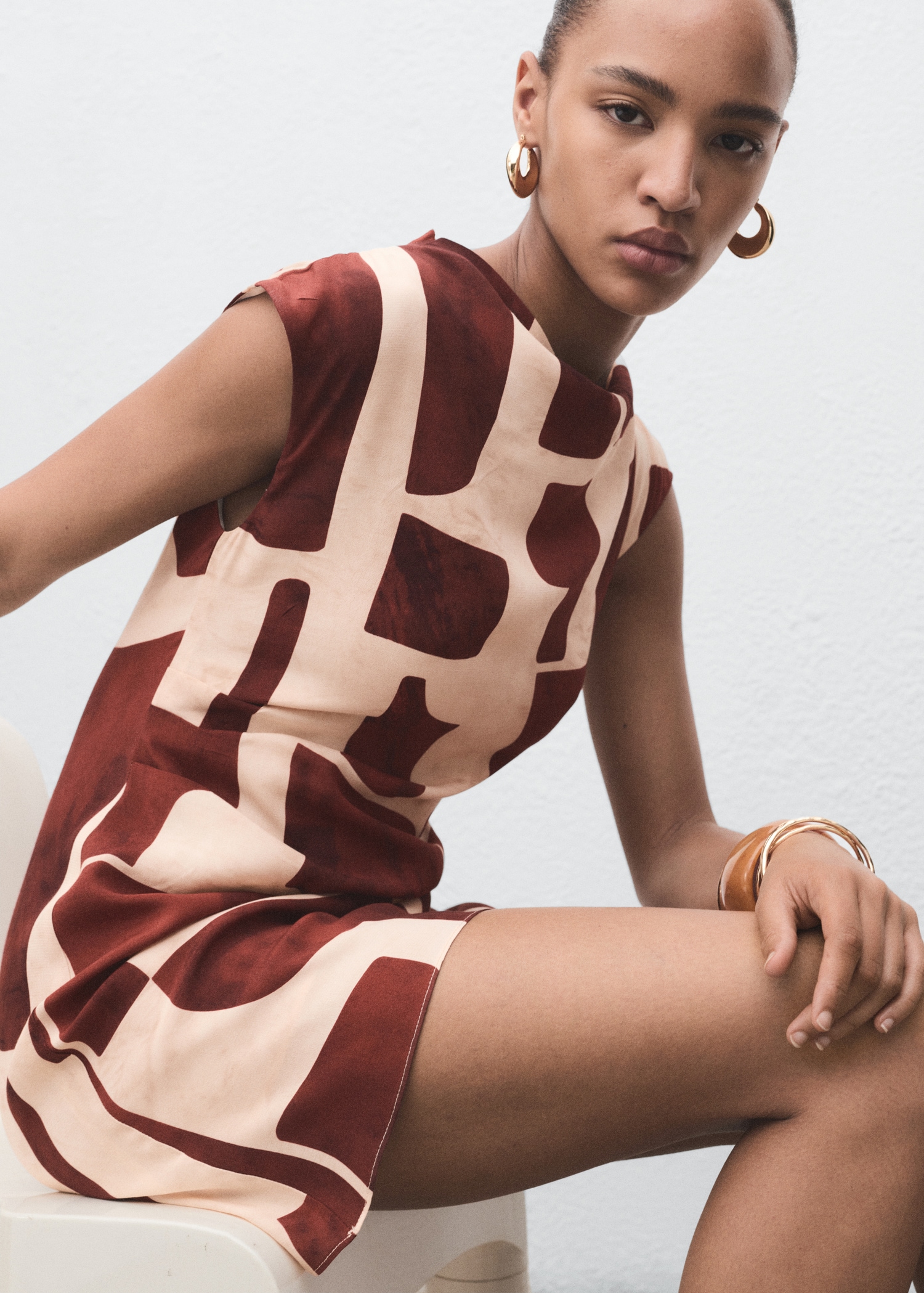 Draped Neck Printed Dress