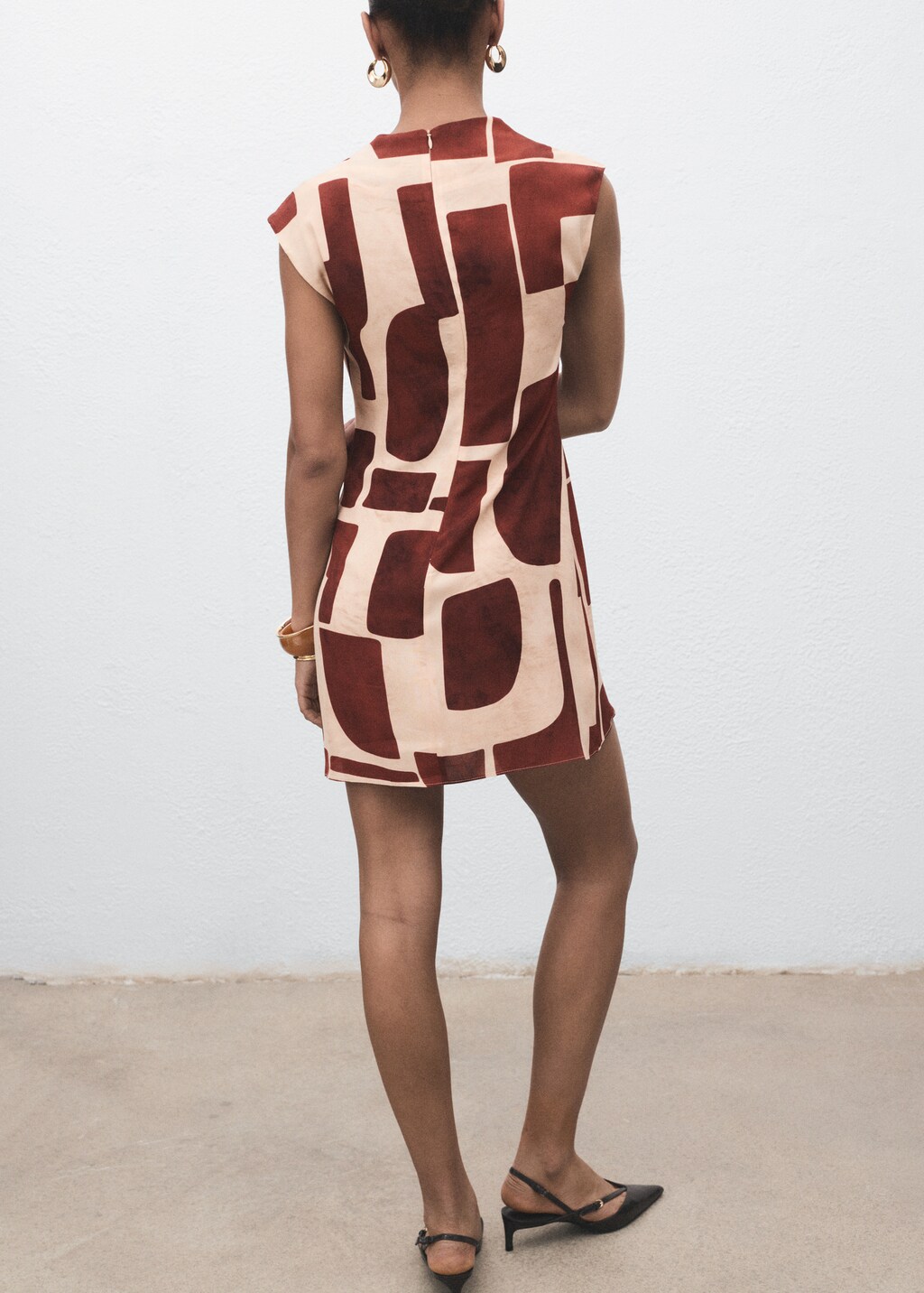 Draped neck printed dress
