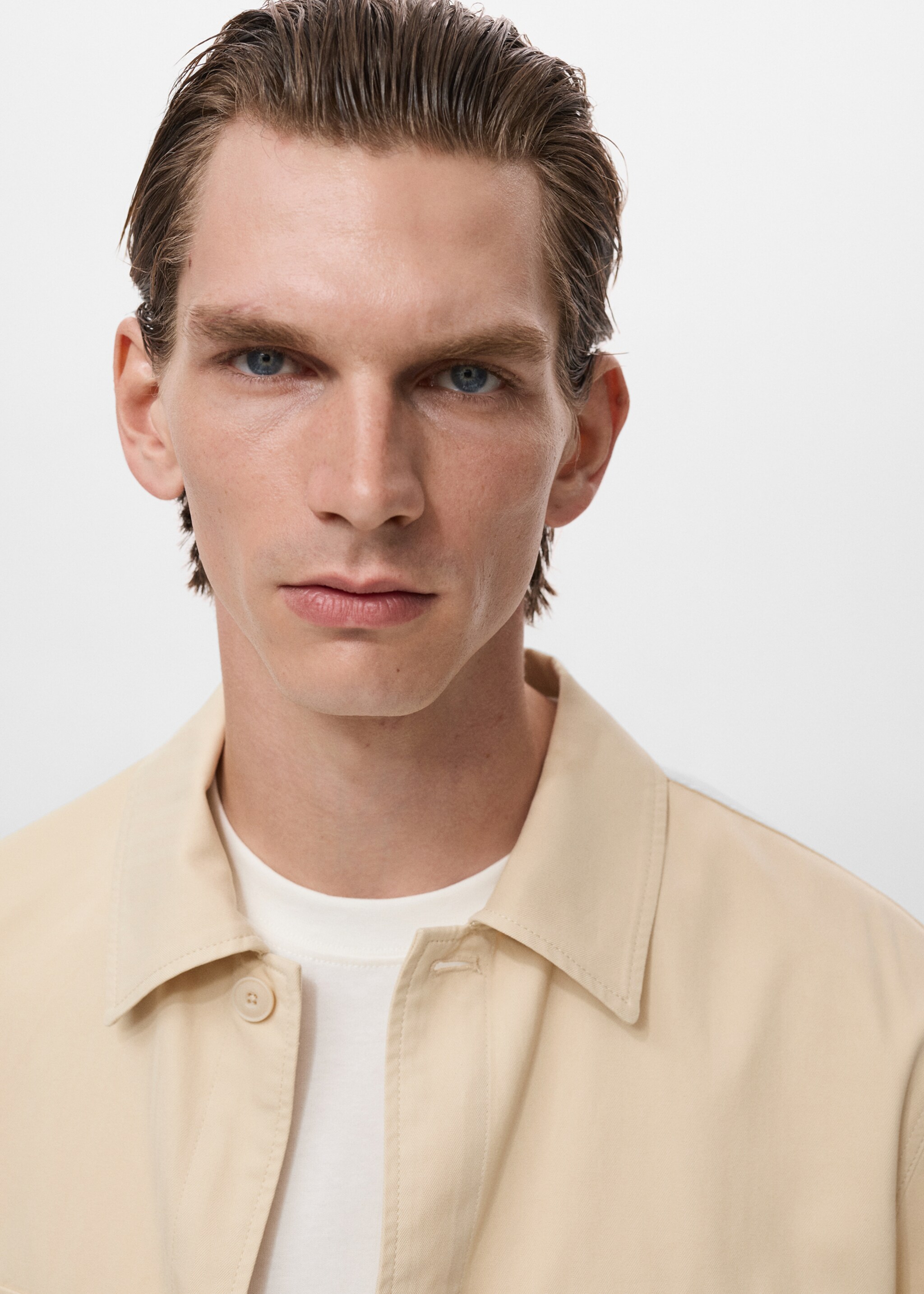 Straight cotton jacket with buttons - Details of the article 1, Beige. Ref: 17094403-00.