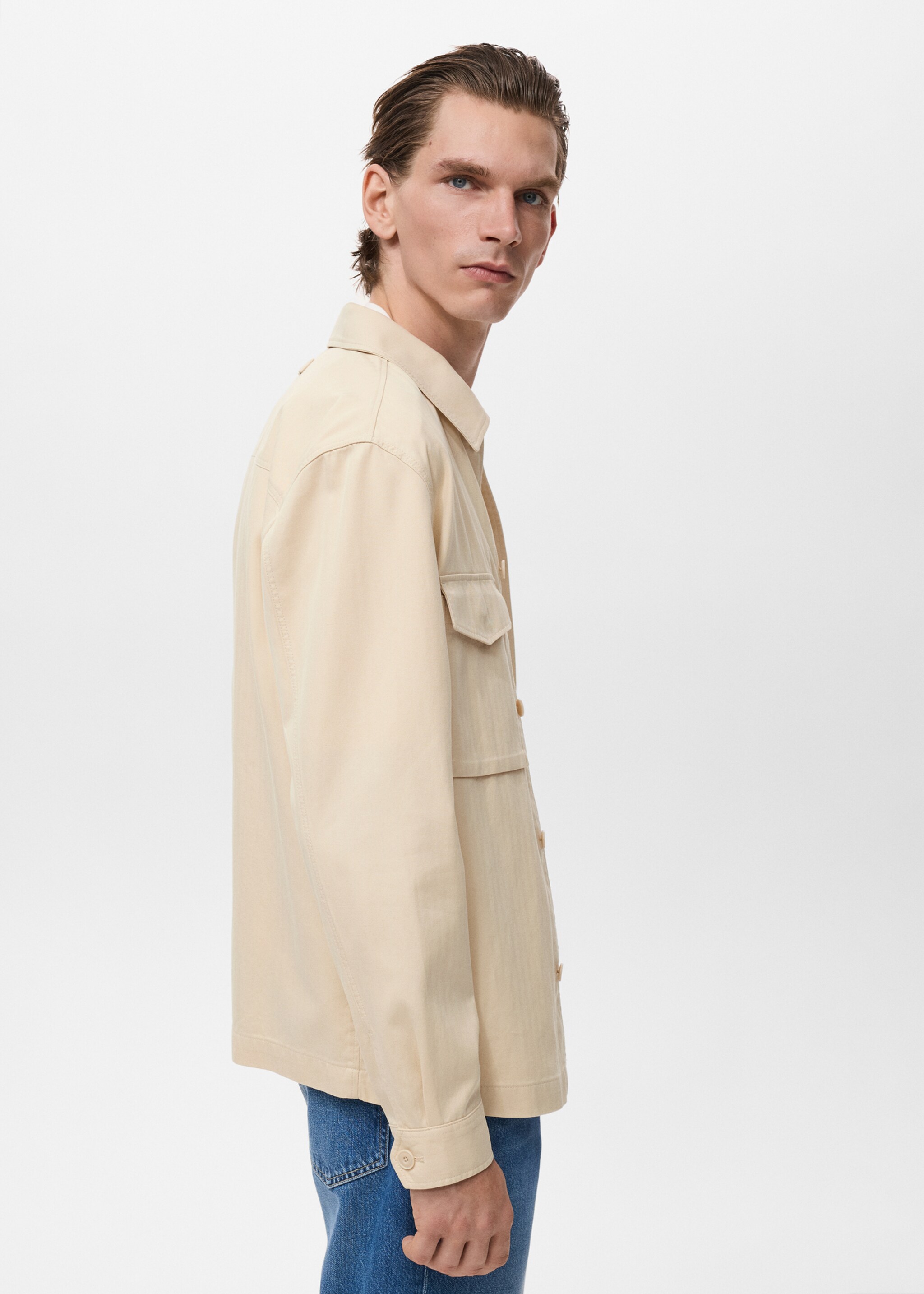 Straight cotton jacket with buttons - Details of the article 2, Beige. Ref: 17094403-00.