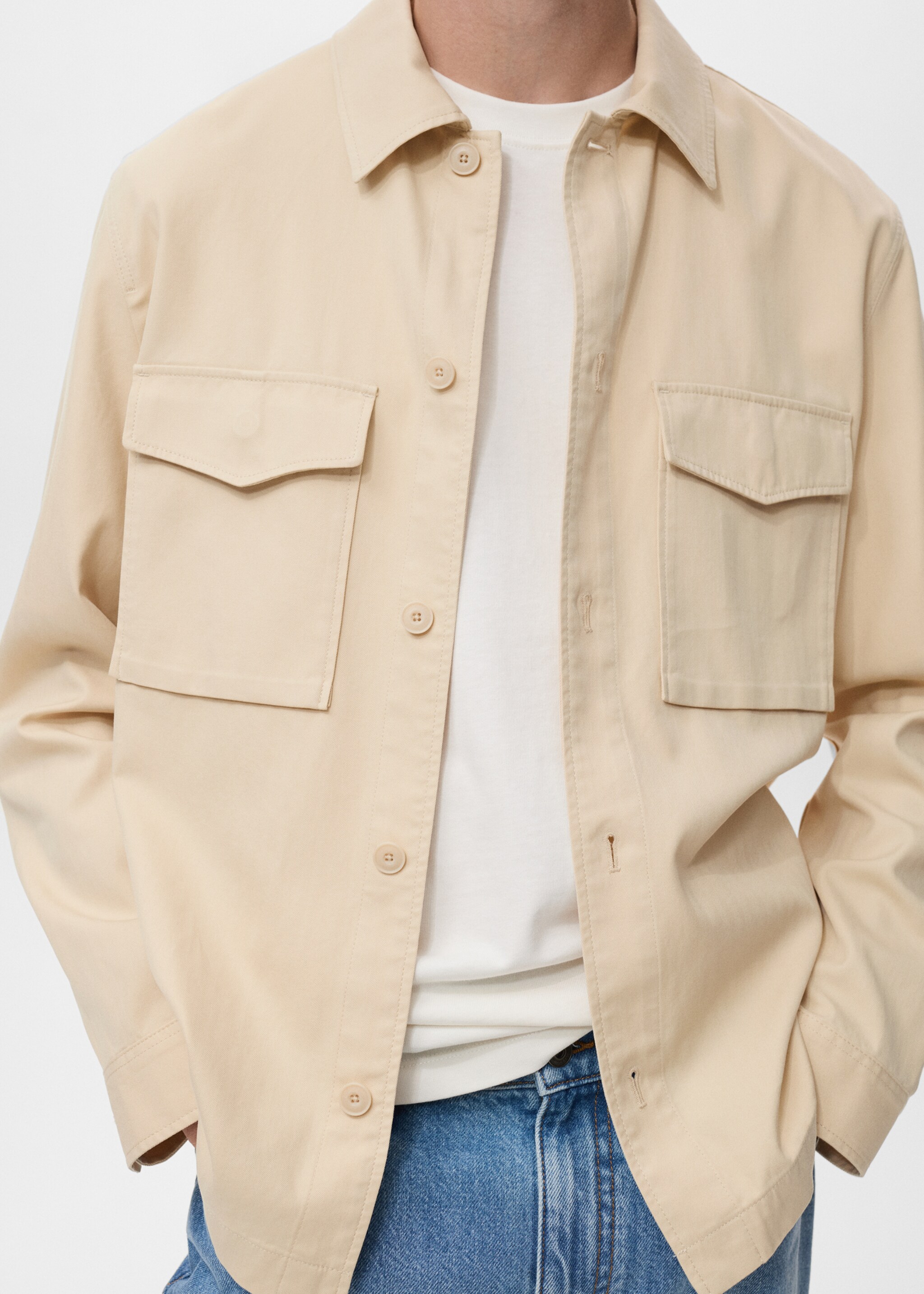 Straight cotton jacket with buttons - Details of the article 6, Beige. Ref: 17094403-00.