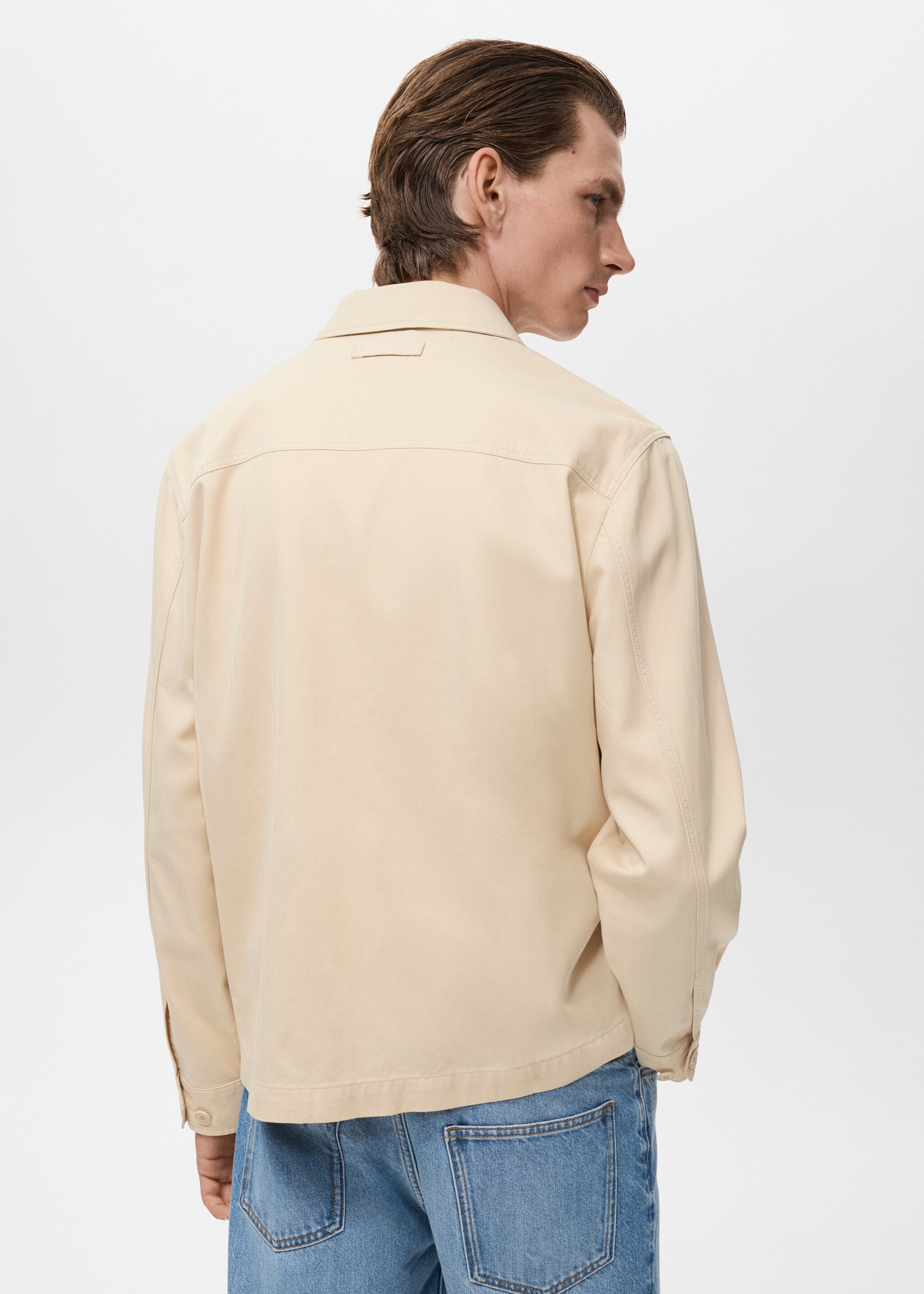 Straight cotton jacket with buttons - Reverse of the article, Beige. Ref: 17094403-00.
