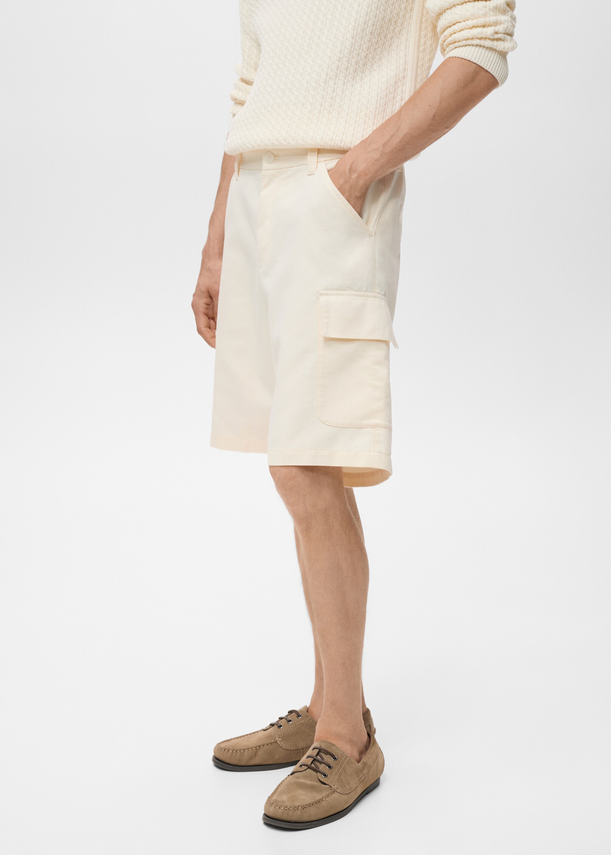 Cotton and lyocell cargo shorts - Medium plane, Ecru. Ref: 17094404-00.
