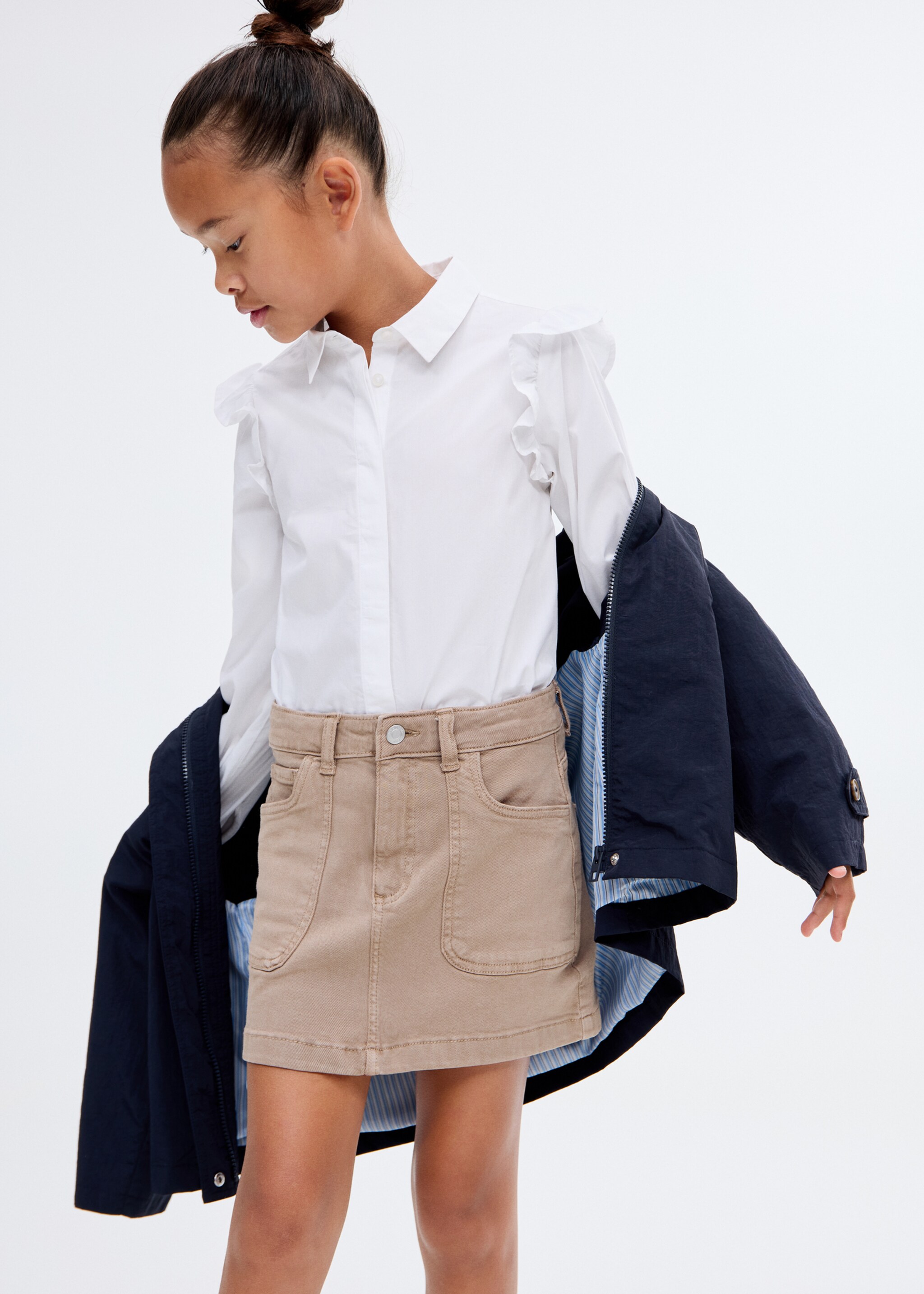Jupe denim coton - Plan moyen, Marron. Ref: 17094406-00.