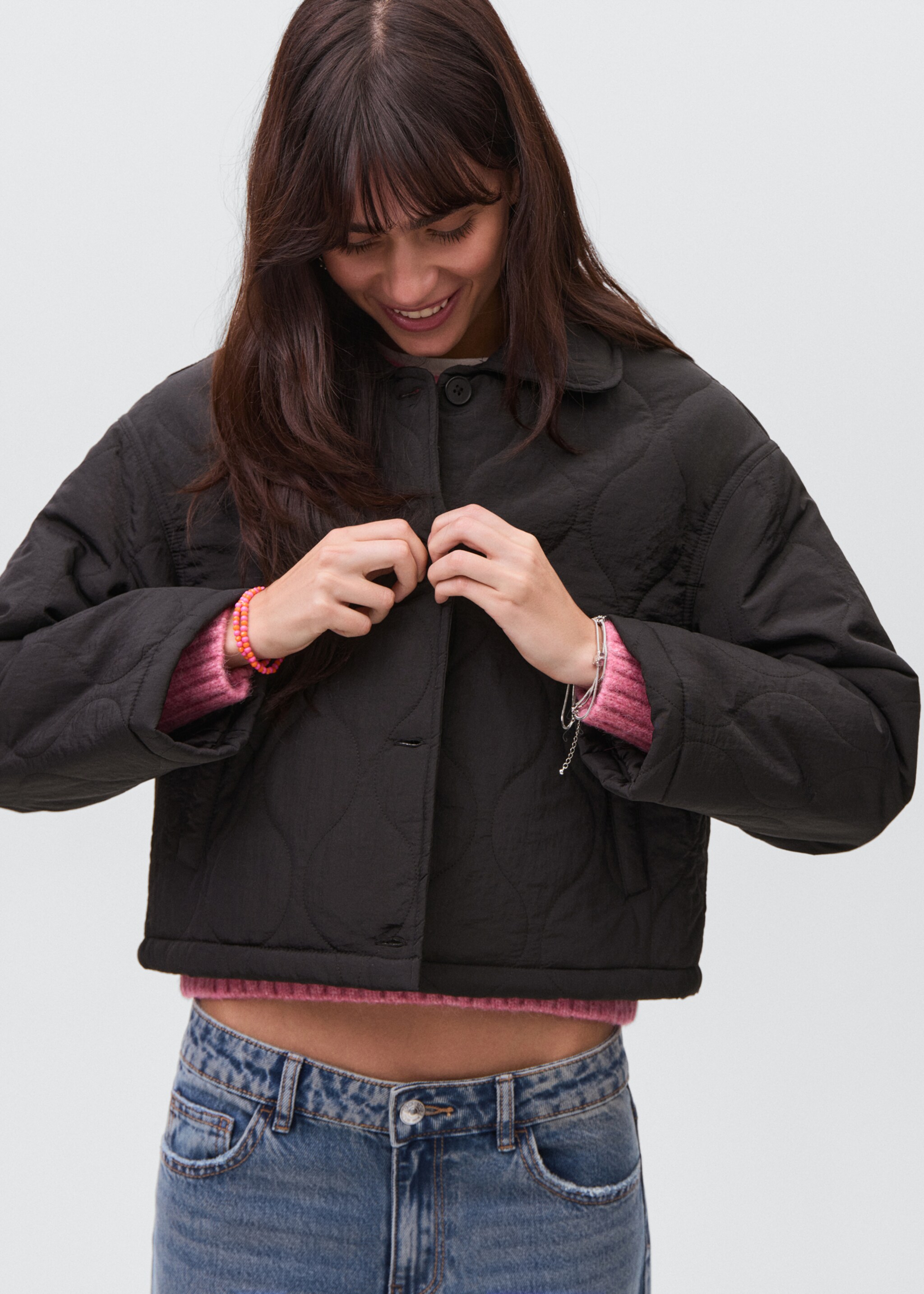 Quilted parka with buttons - Medium plane, Black. Ref: 17094413-00.