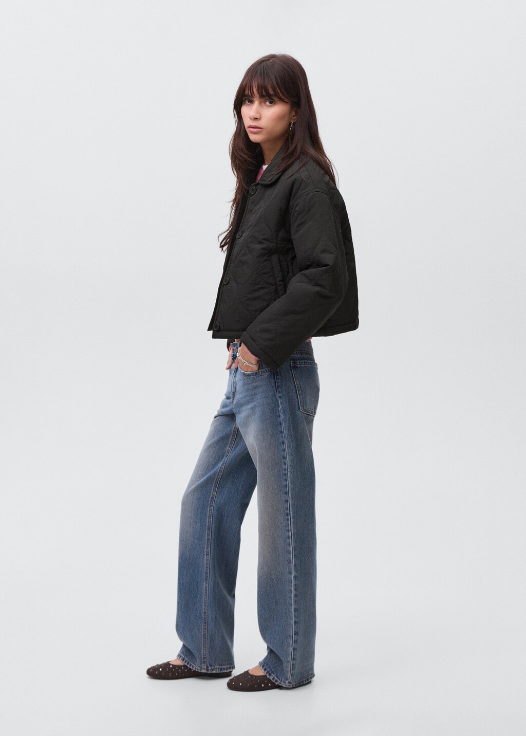 Quilted barn jacket with buttons