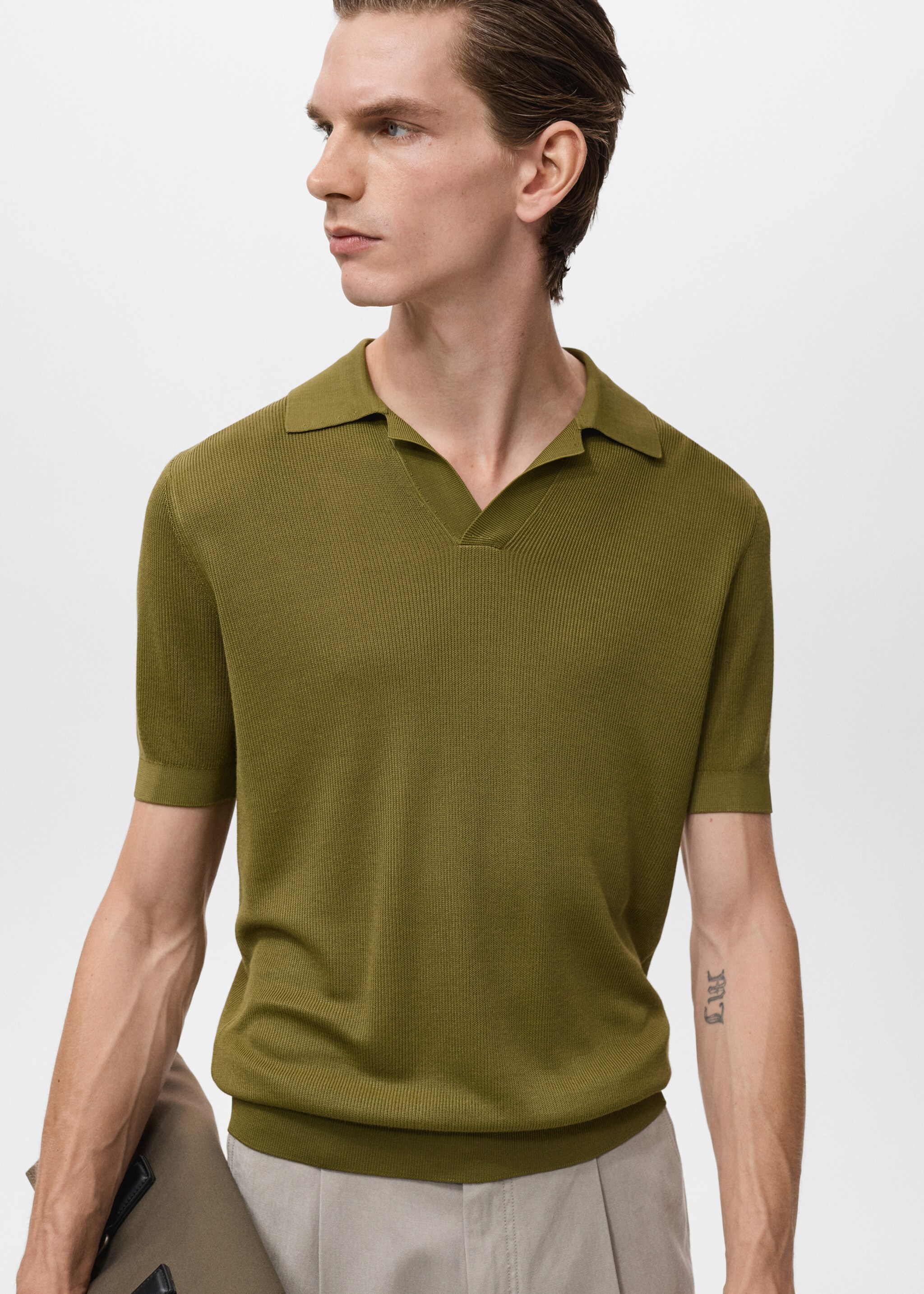 Fine-knit cotton polo shirt - Medium plane