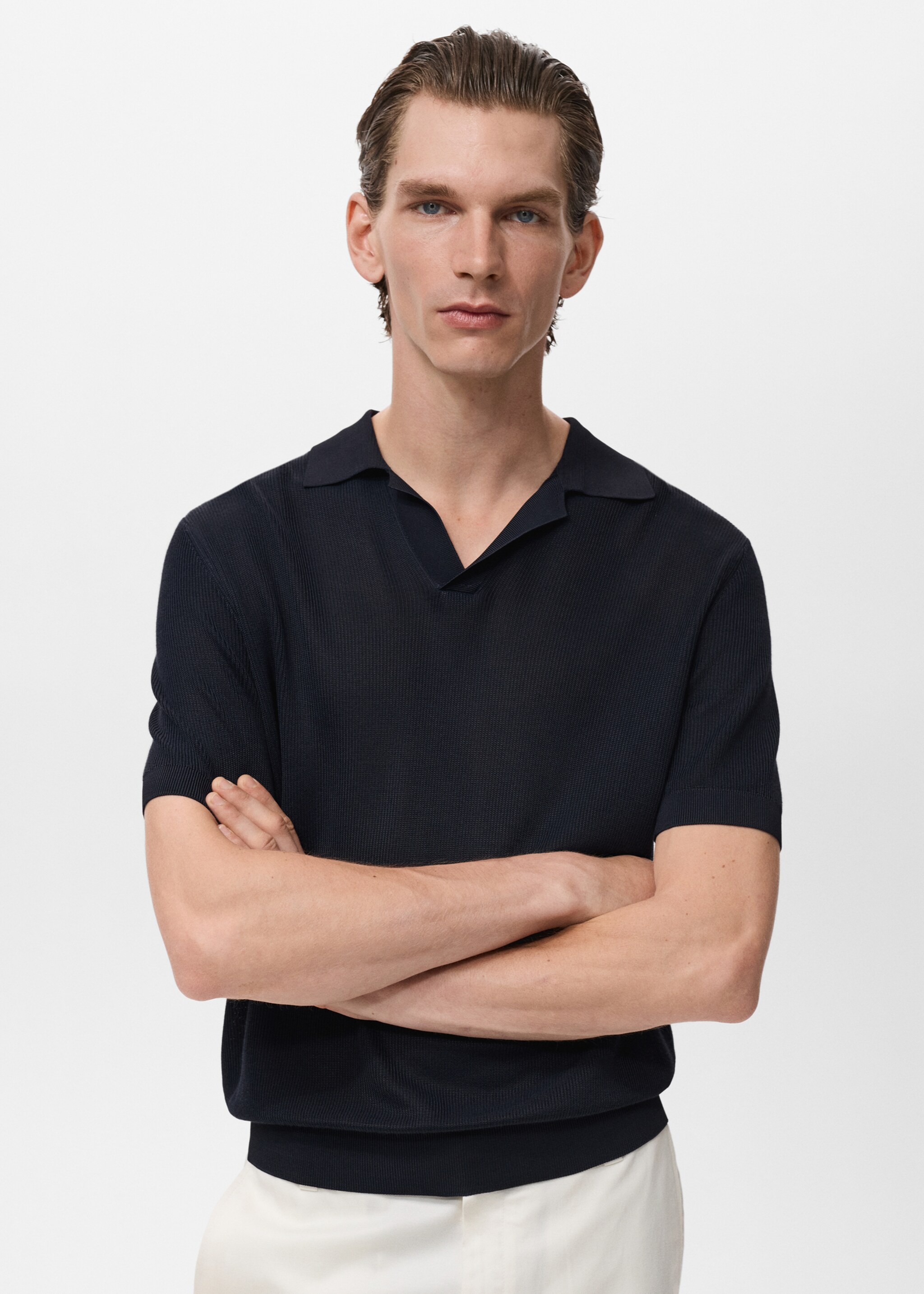 Dun katoenen gebreid poloshirt - Middenvlak