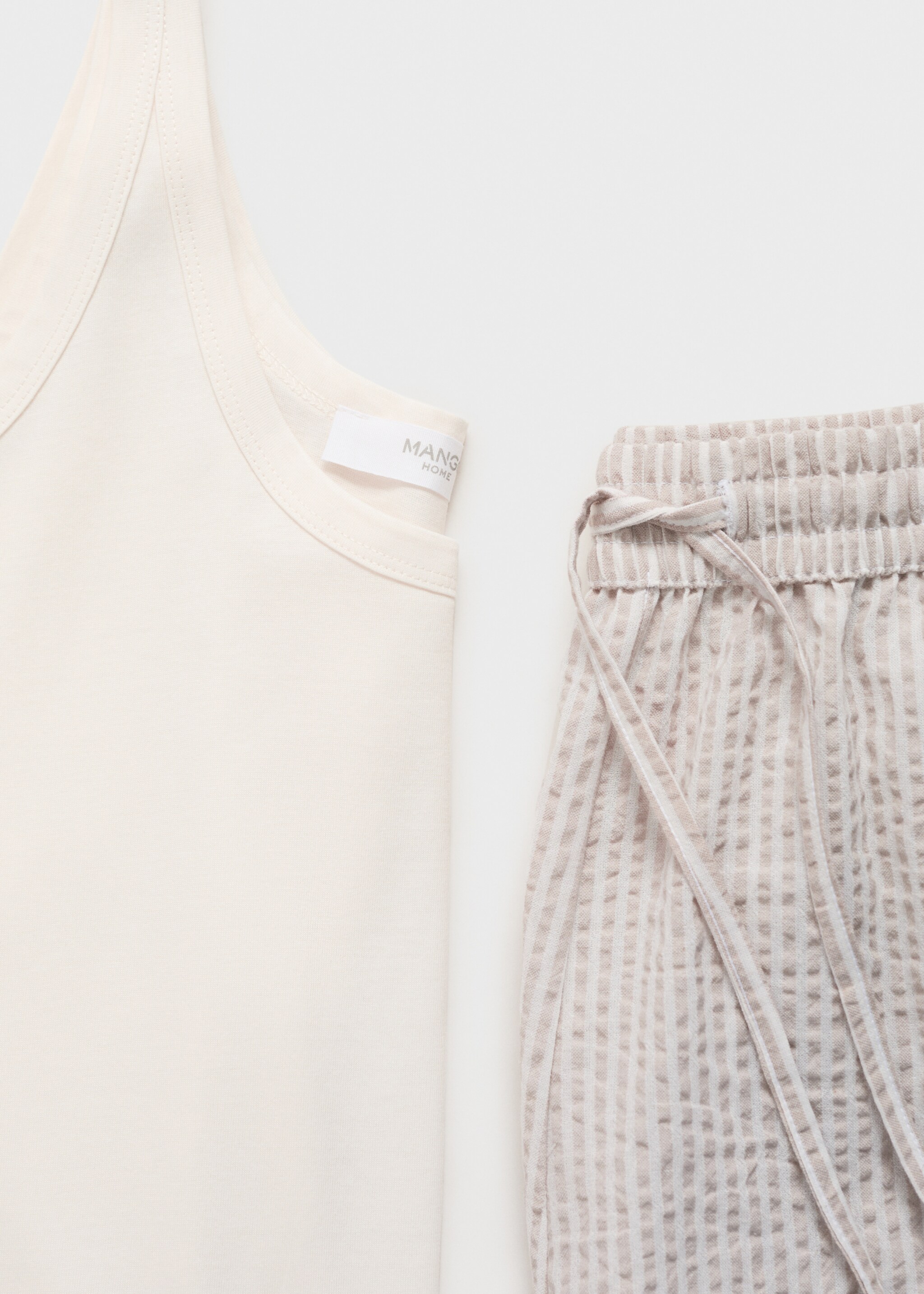 Two-piece striped seersucker pyjama shorts - Details of the article 0, Medium Brown. Ref: 17094425-00.