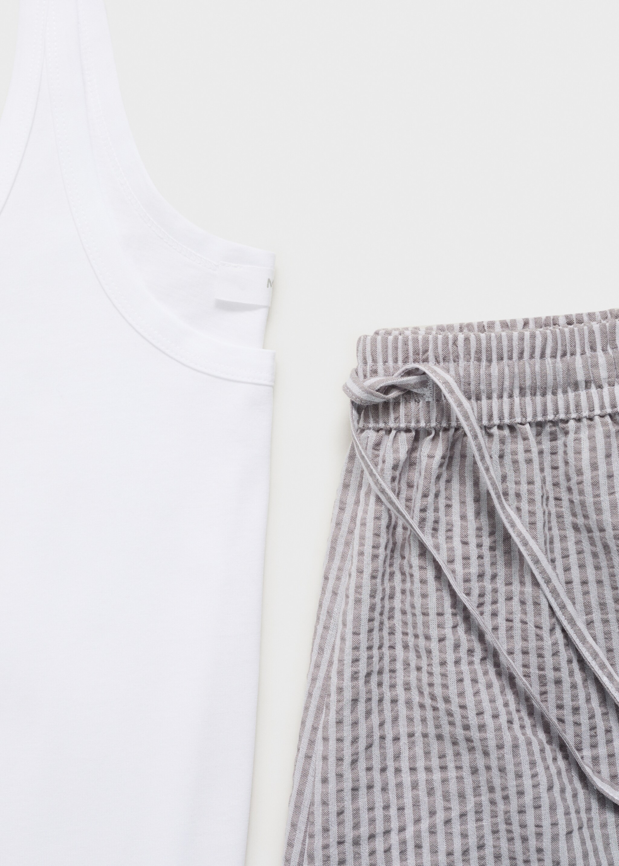 Two-piece striped seersucker pyjama shorts - Details of the article 0, Charcoal. Ref: 17094425-00.