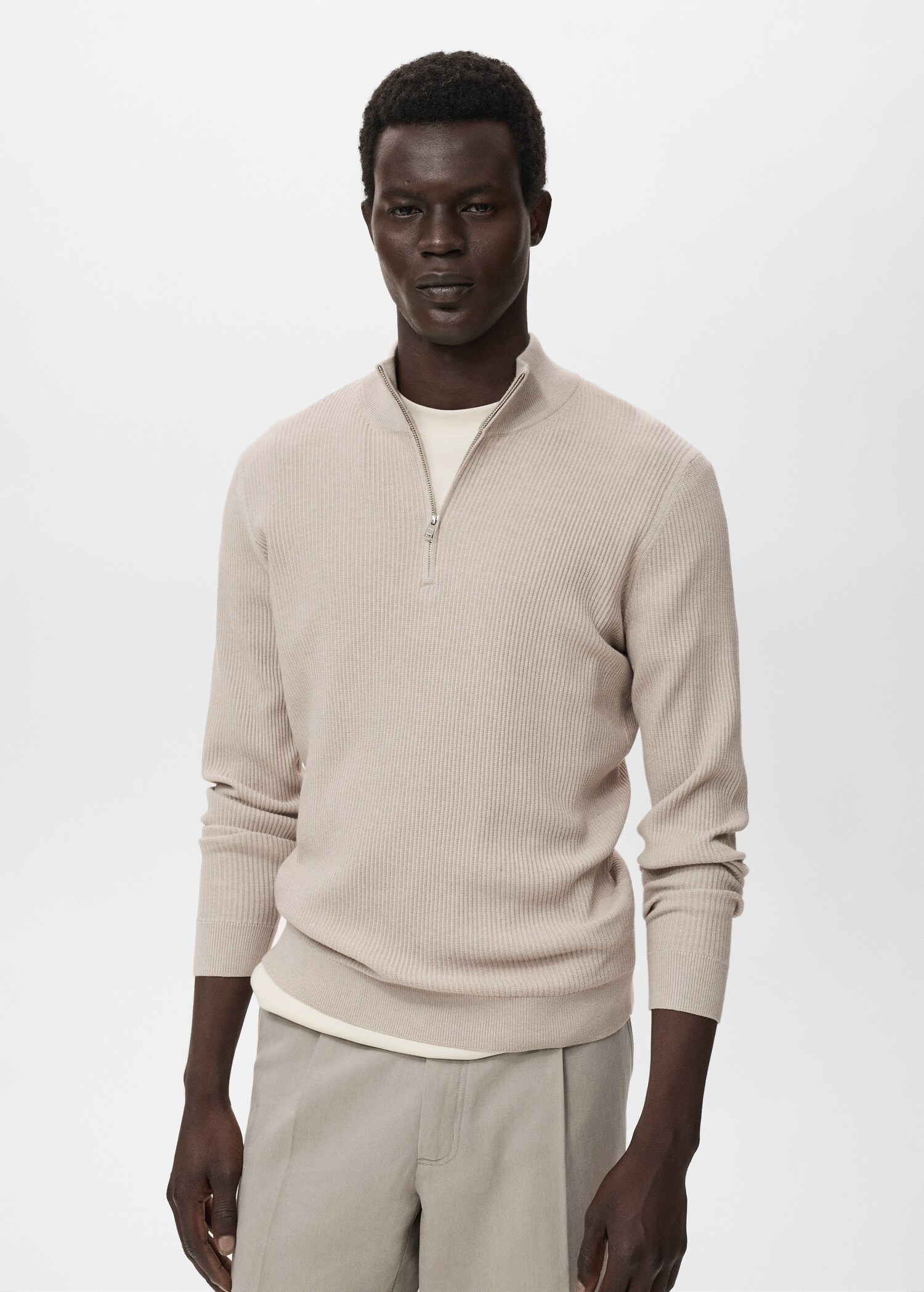 Pull-over maille côtelée col zippé - Plan moyen