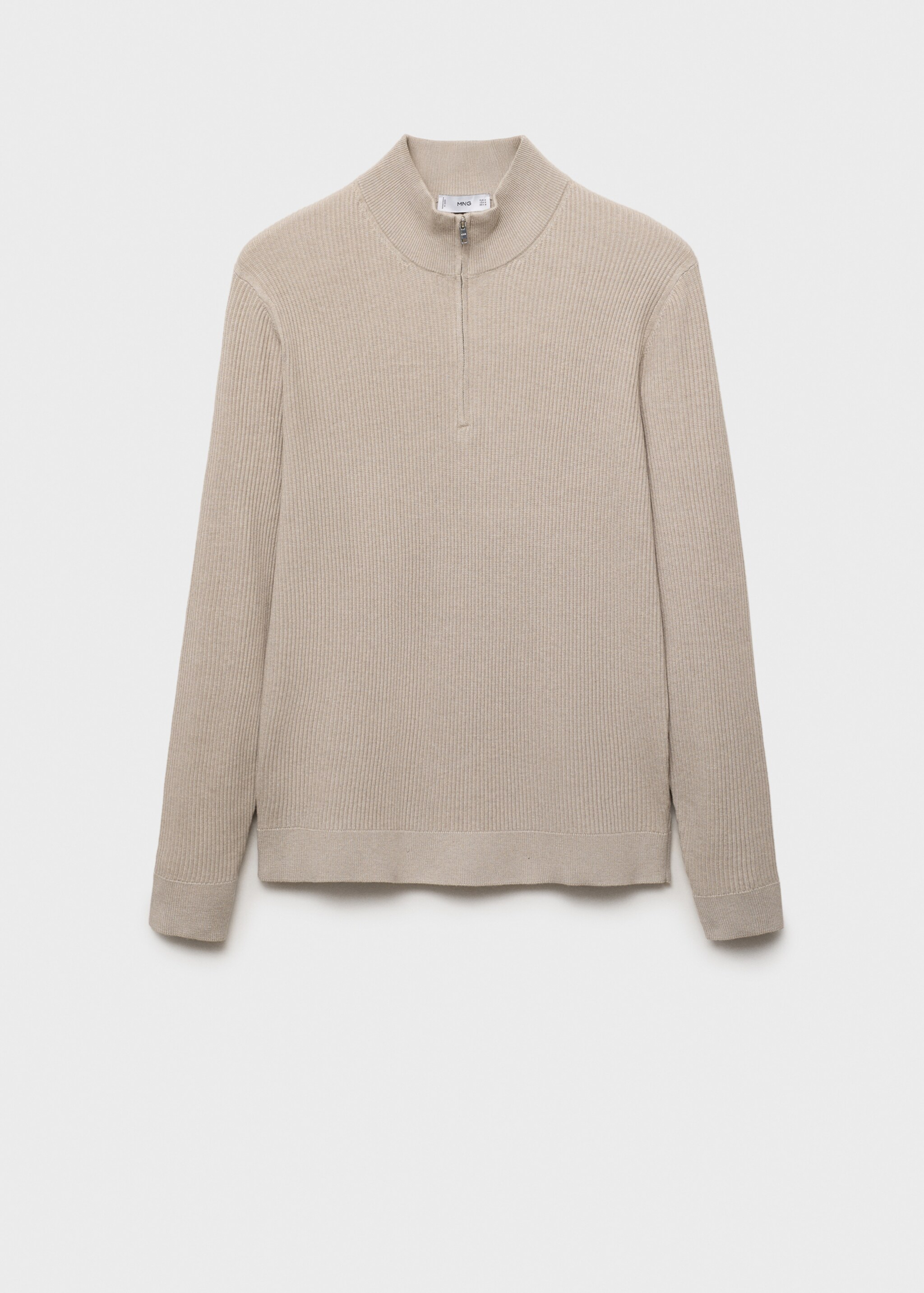 Ribbed sweater with zip neck - Article without model, Beige. Ref: 17094427-00.