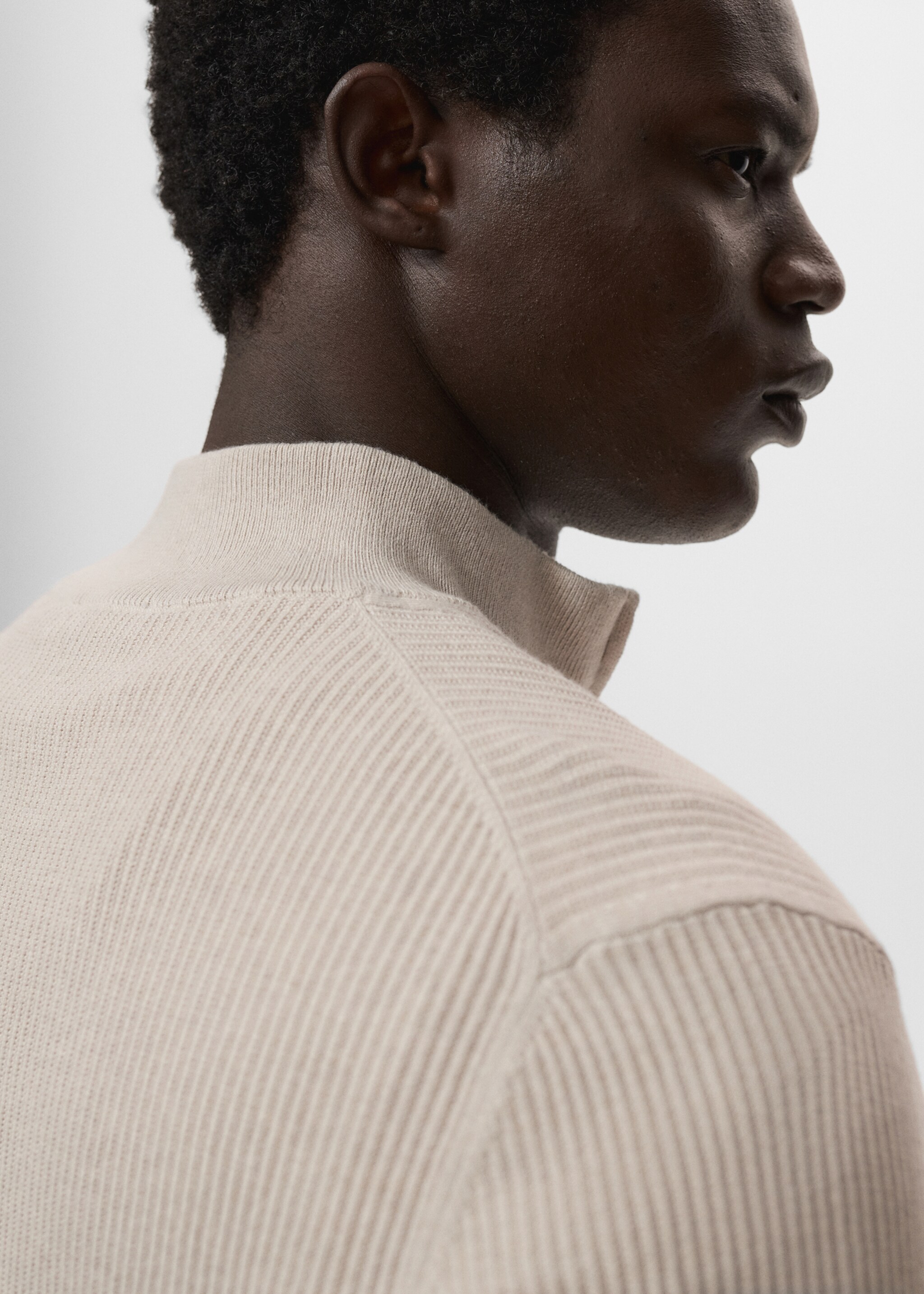Ribbed sweater with zip neck - Details of the article 1, Beige. Ref: 17094427-00.