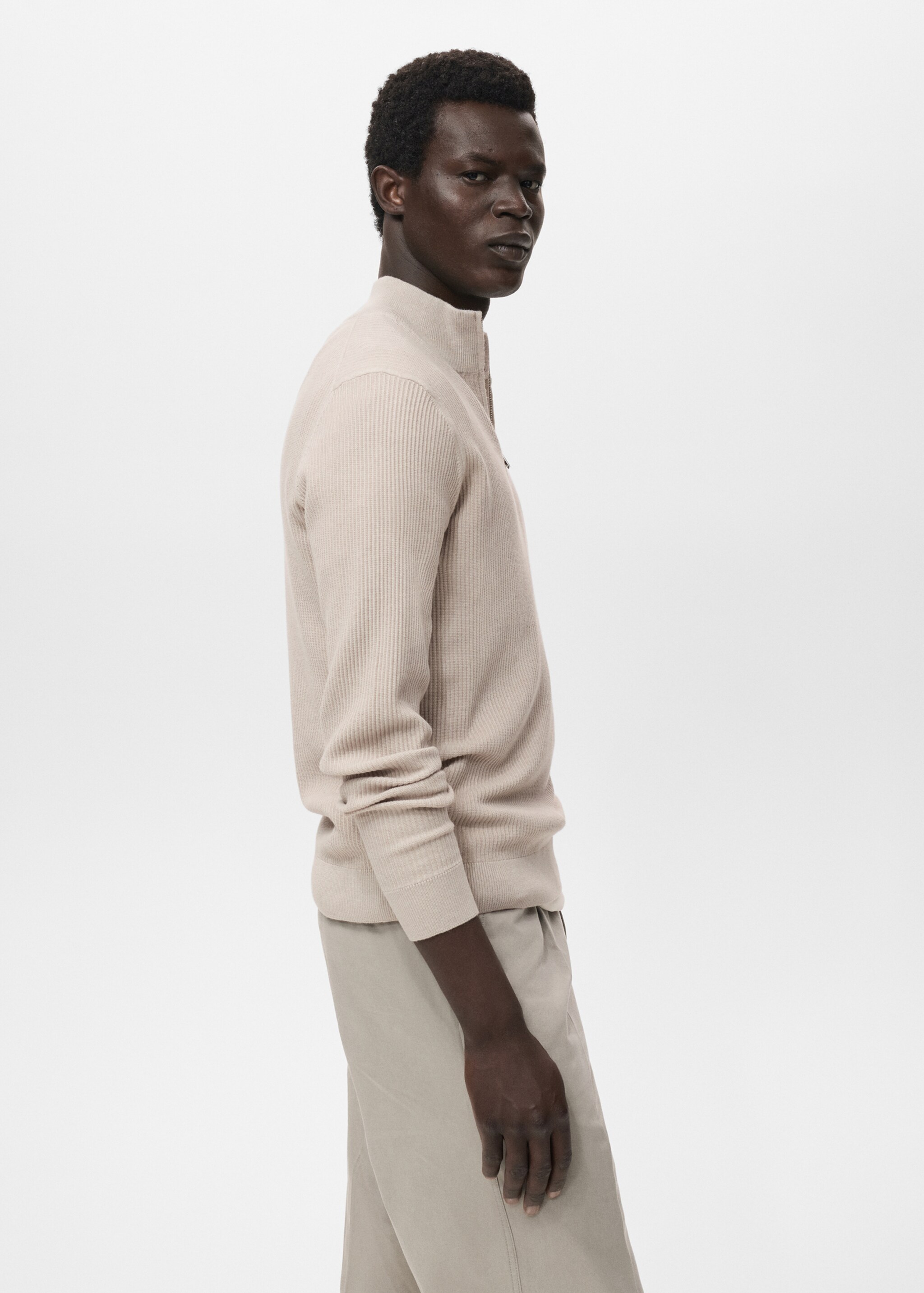 Ribbed sweater with zip neck - Details of the article 2, Beige. Ref: 17094427-00.