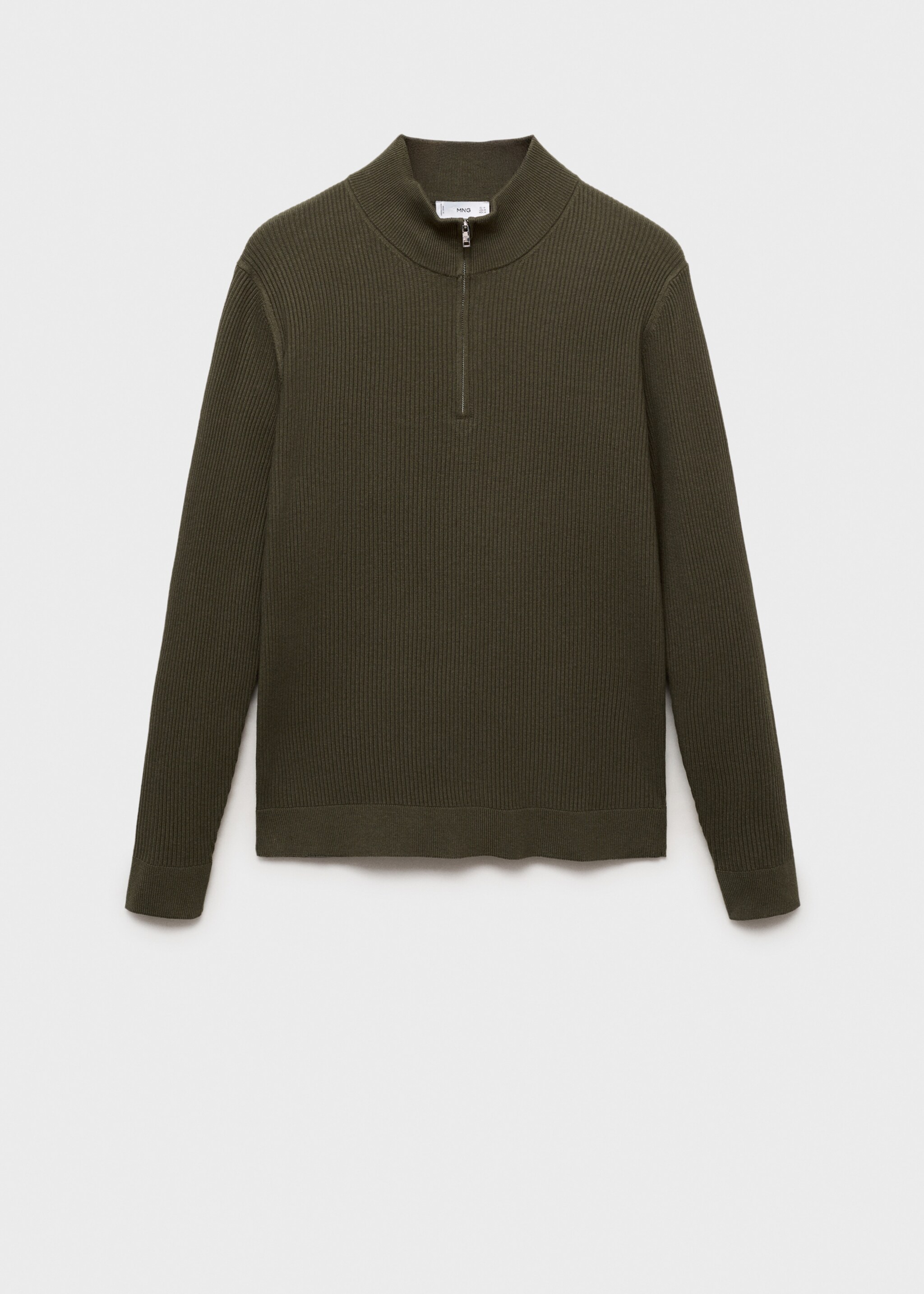 Ribbed sweater with zip neck - Article without model, Olive Green. Ref: 17094427-00.