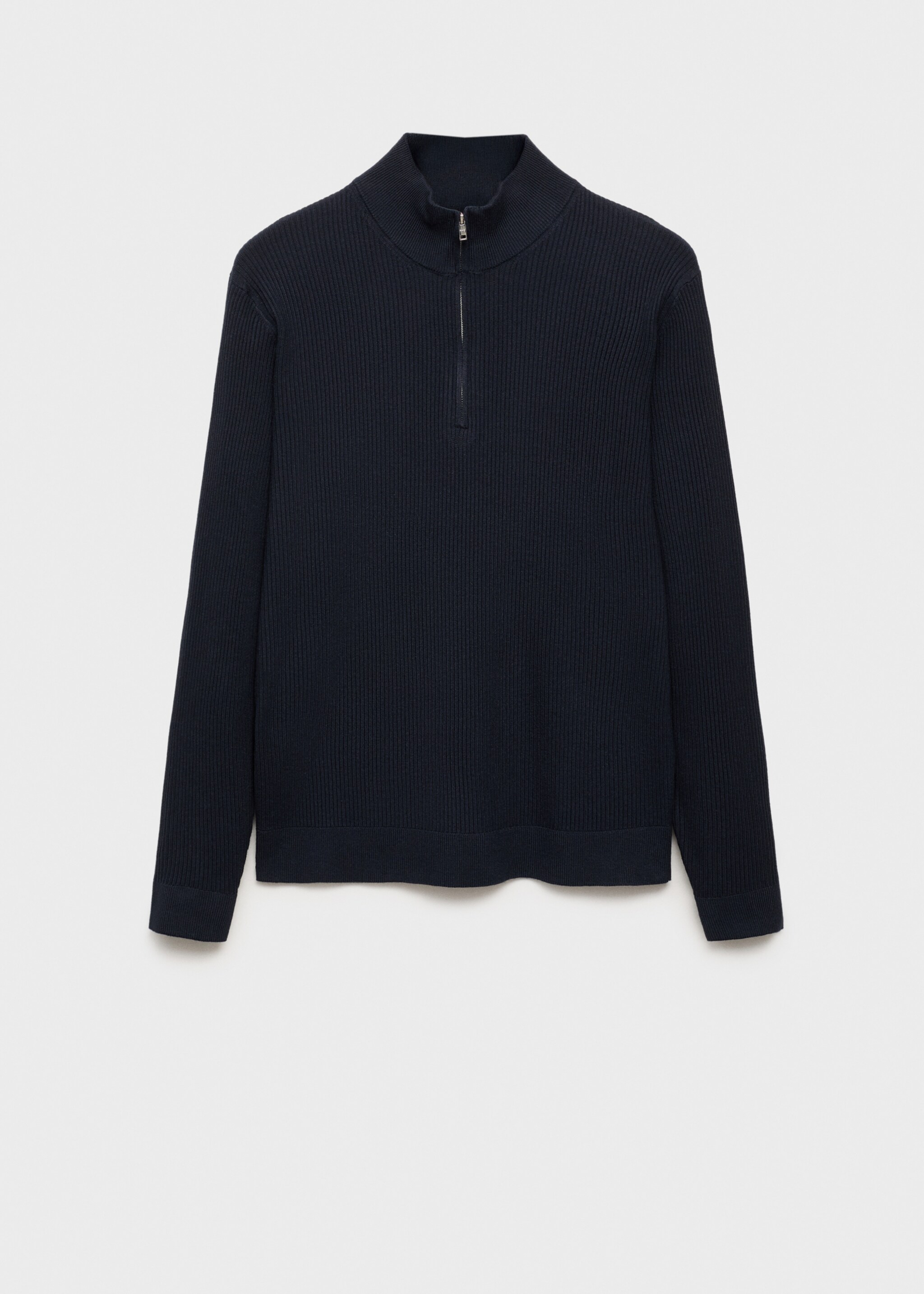 Pull-over maille côtelée col zippé - Article sans modèle, Bleu marine. Ref: 17094427-00.