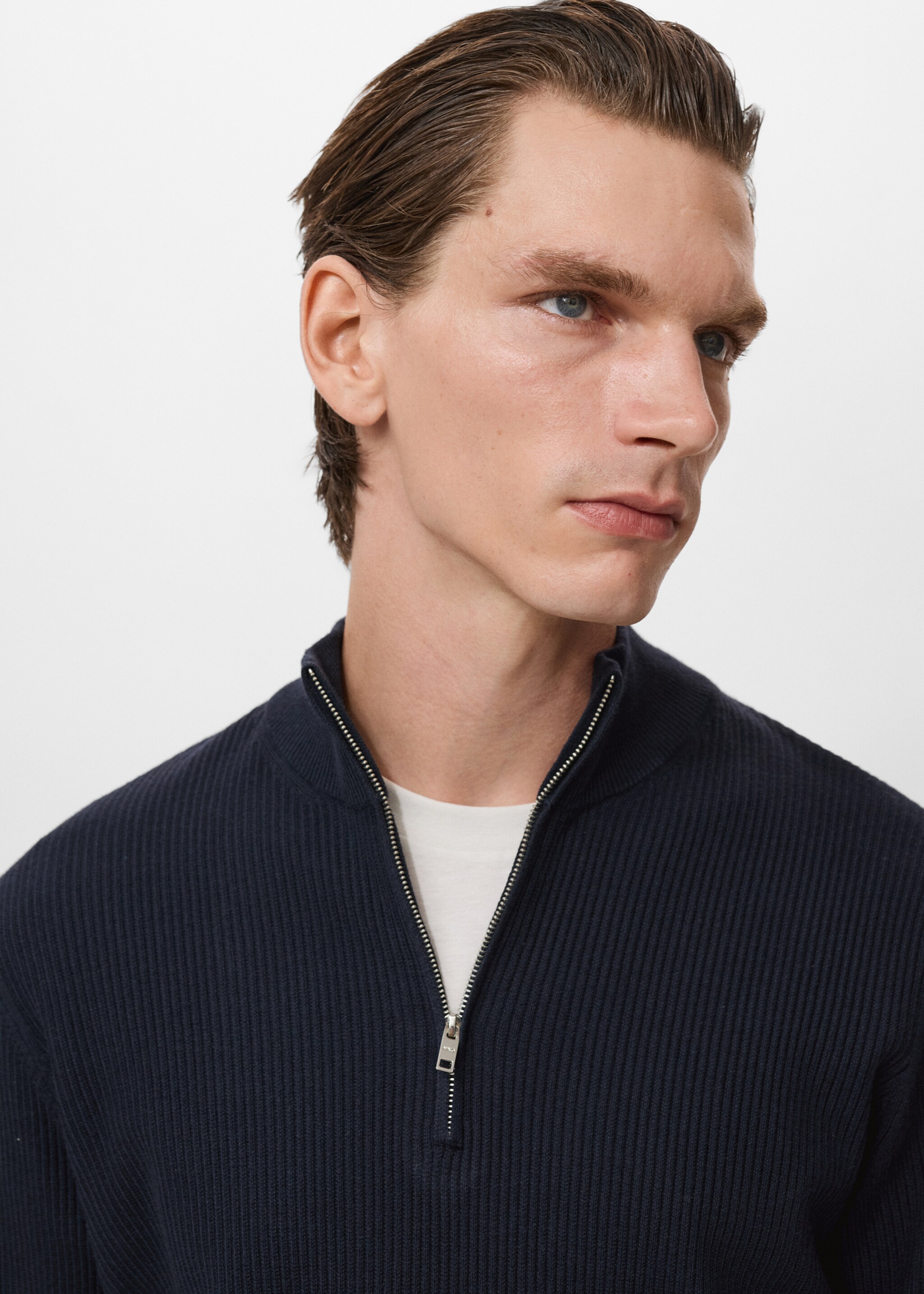 Pull-over maille côtelée col zippé - Détail de l'article 1, Bleu marine. Ref: 17094427-00.