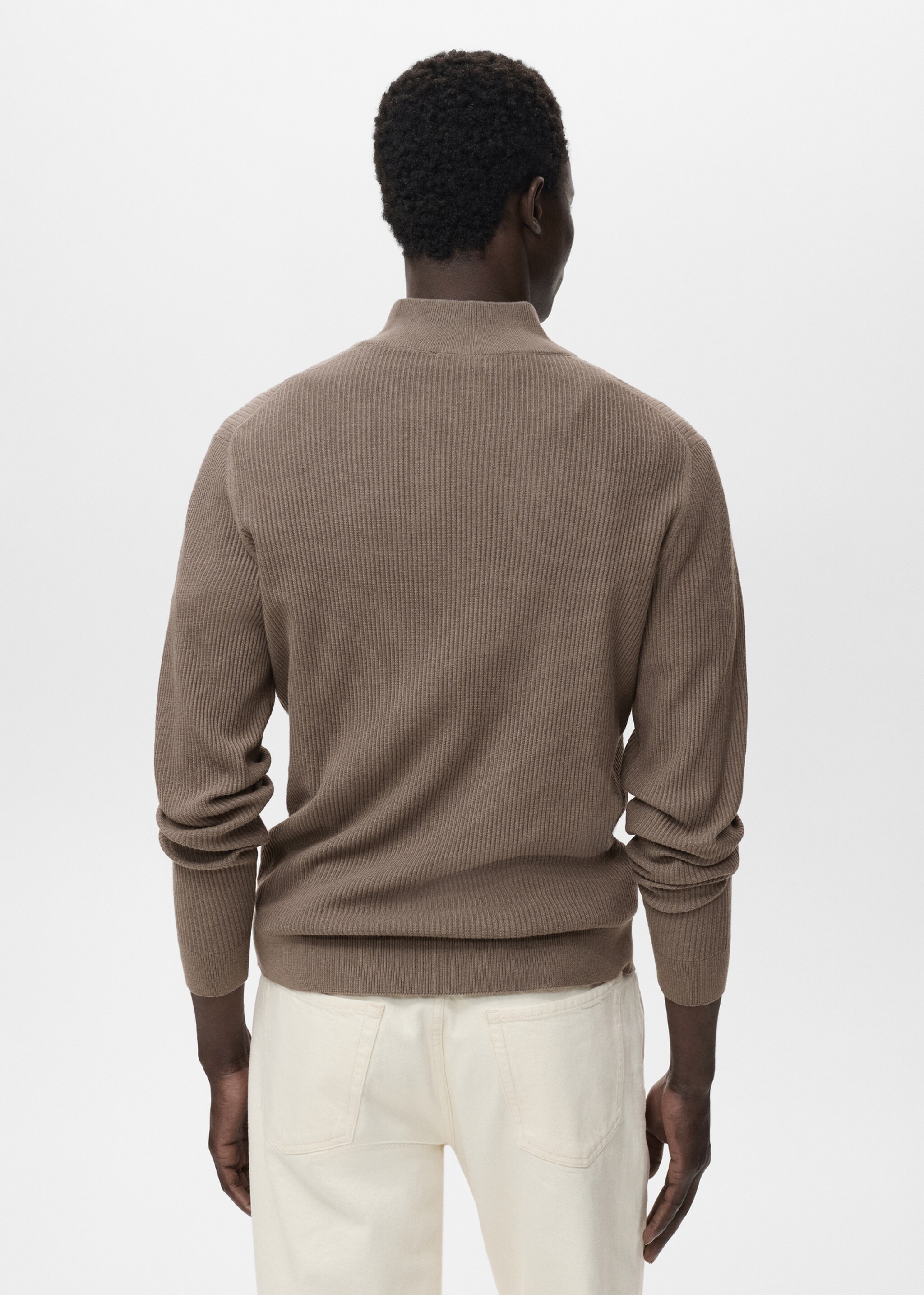 Ribbed sweater with zip neck - Reverse of the article, Mink Grey. Ref: 17094427-00.