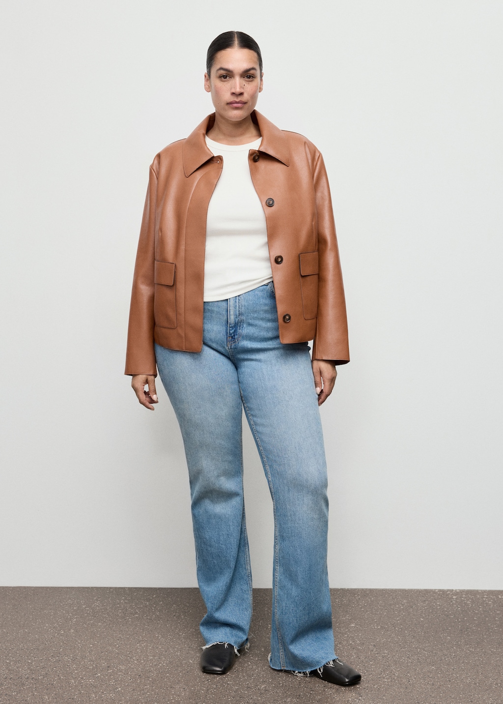 Faux-leather jacket with pockets