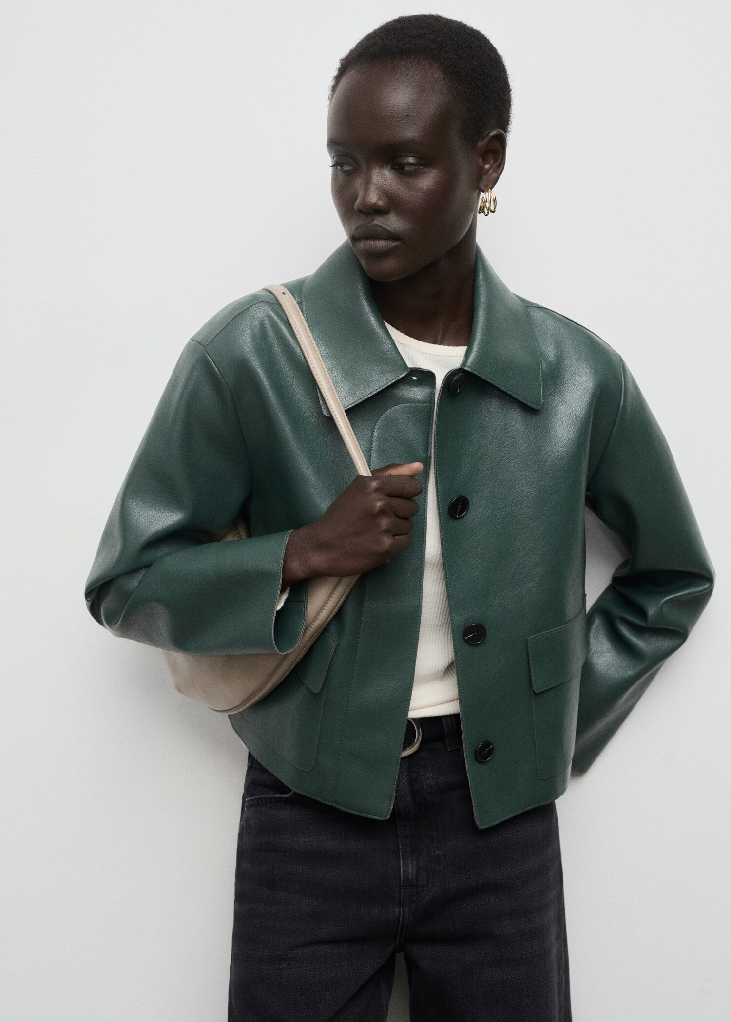Veste simili-cuir poches - Plan moyen
