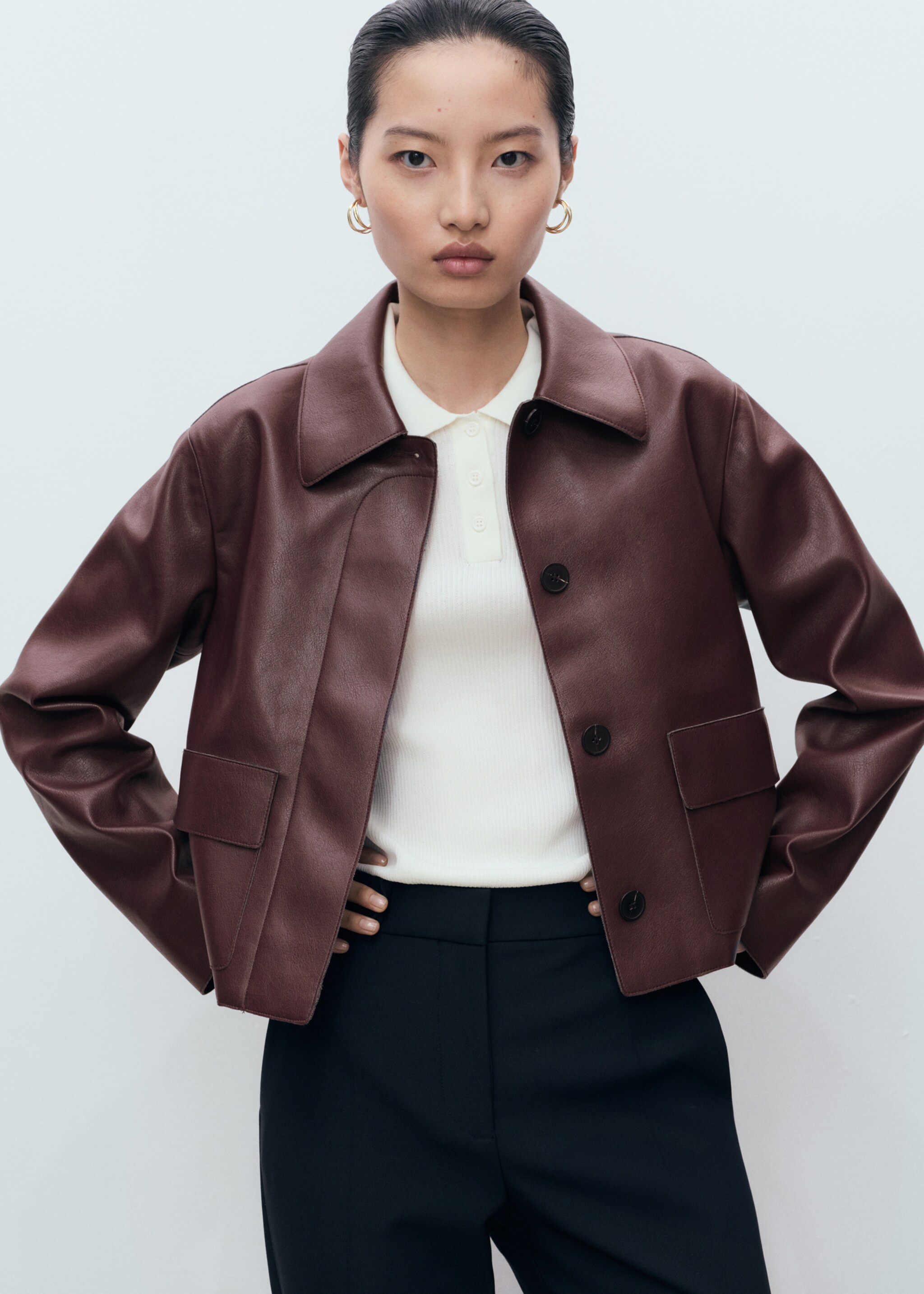 Veste simili-cuir poches - Plan moyen, Grenat. Ref: 17094433-00.