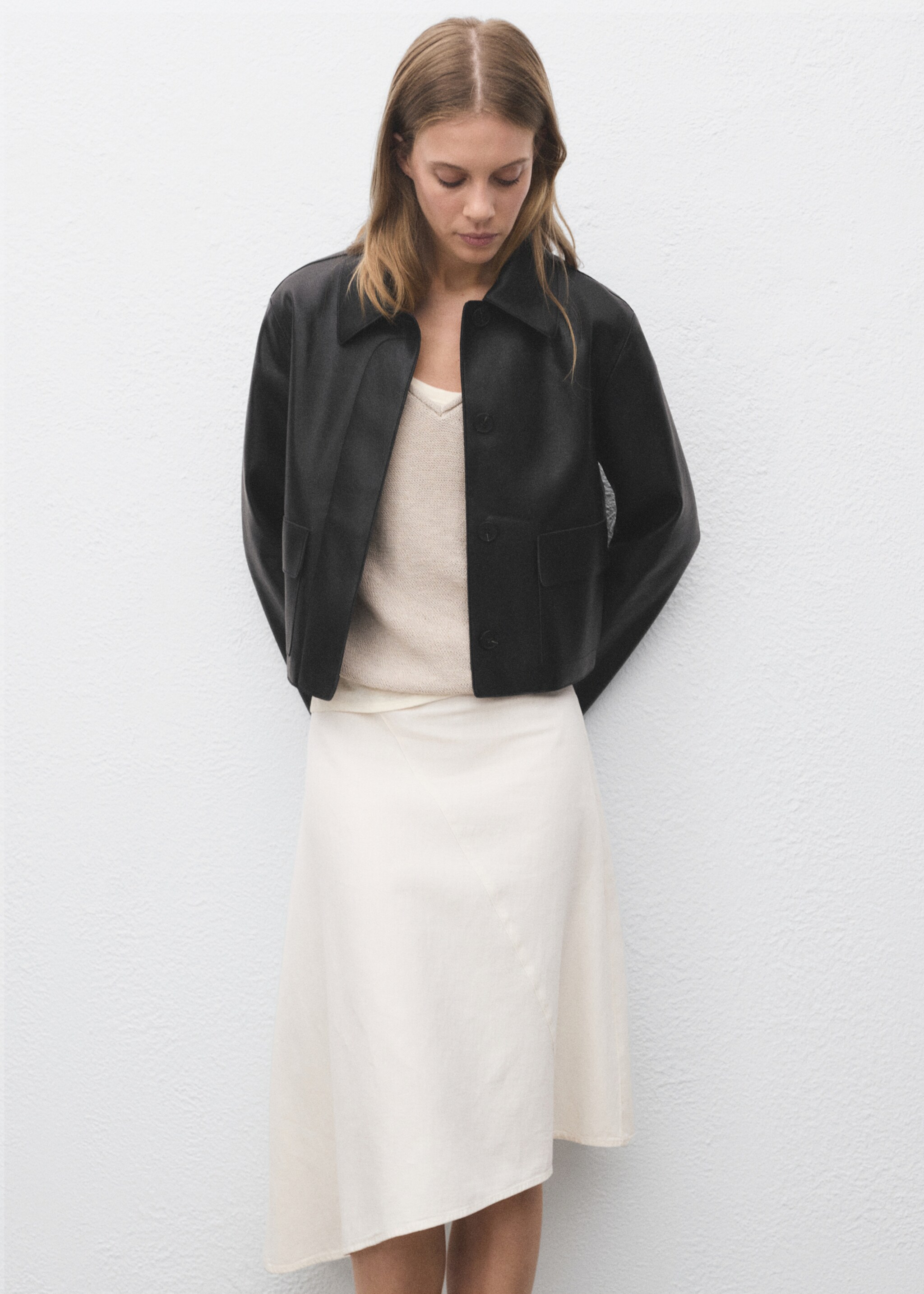 Leather-effect jacket with pockets - Details of the article 2, Black. Ref: 17094433-00.