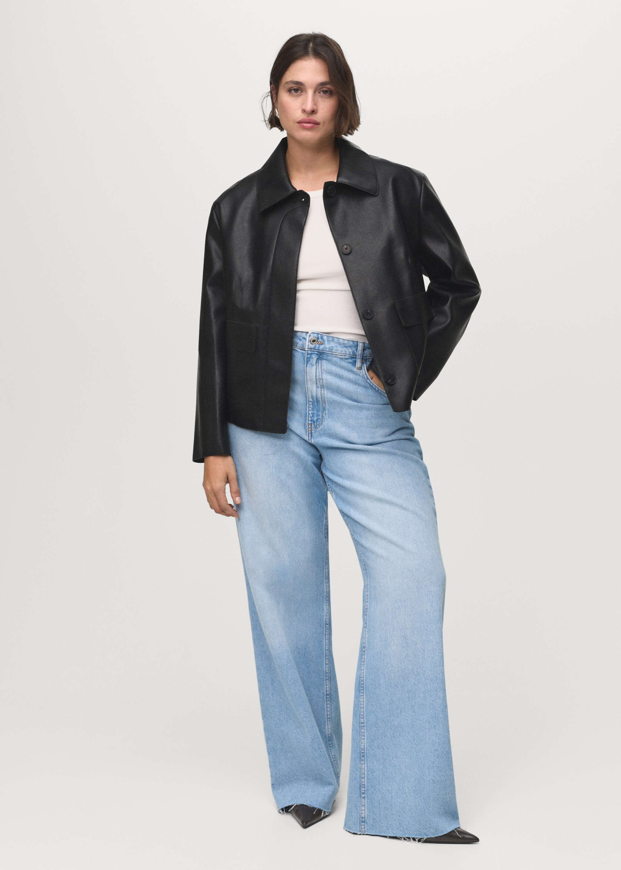Leather-effect jacket with pockets - Details of the article 3, Black. Ref: 17094433-00.