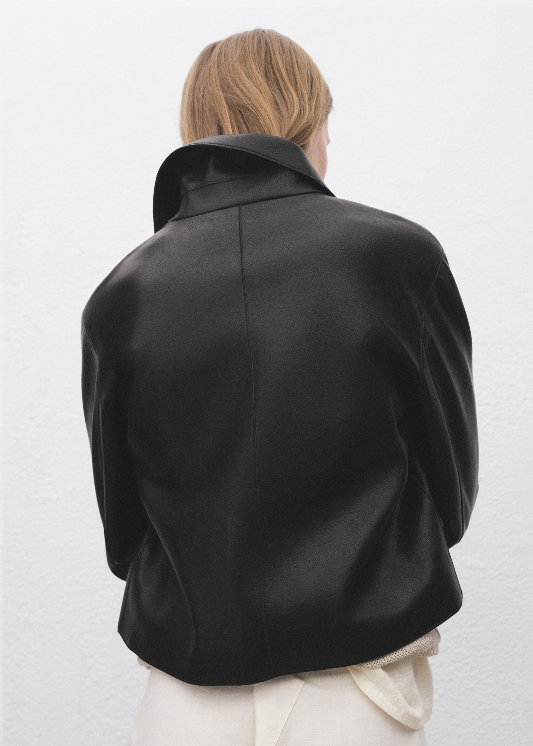 Leather-effect jacket with pockets - Reverse of the article, Black. Ref: 17094433-00.