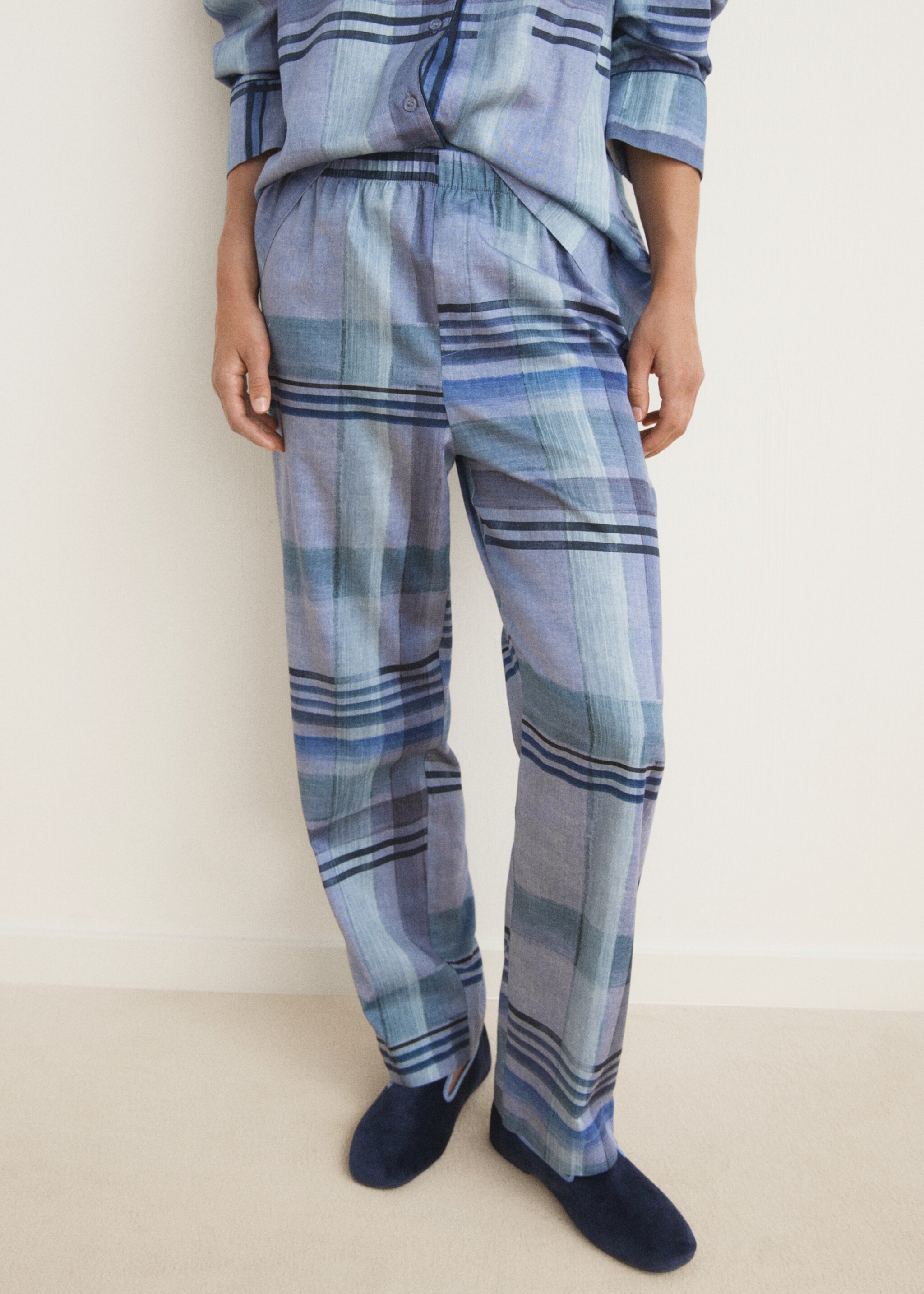 Printed pyjama trousers with piping - Medium plane, Ink Blue. Ref: 17094436-00.
