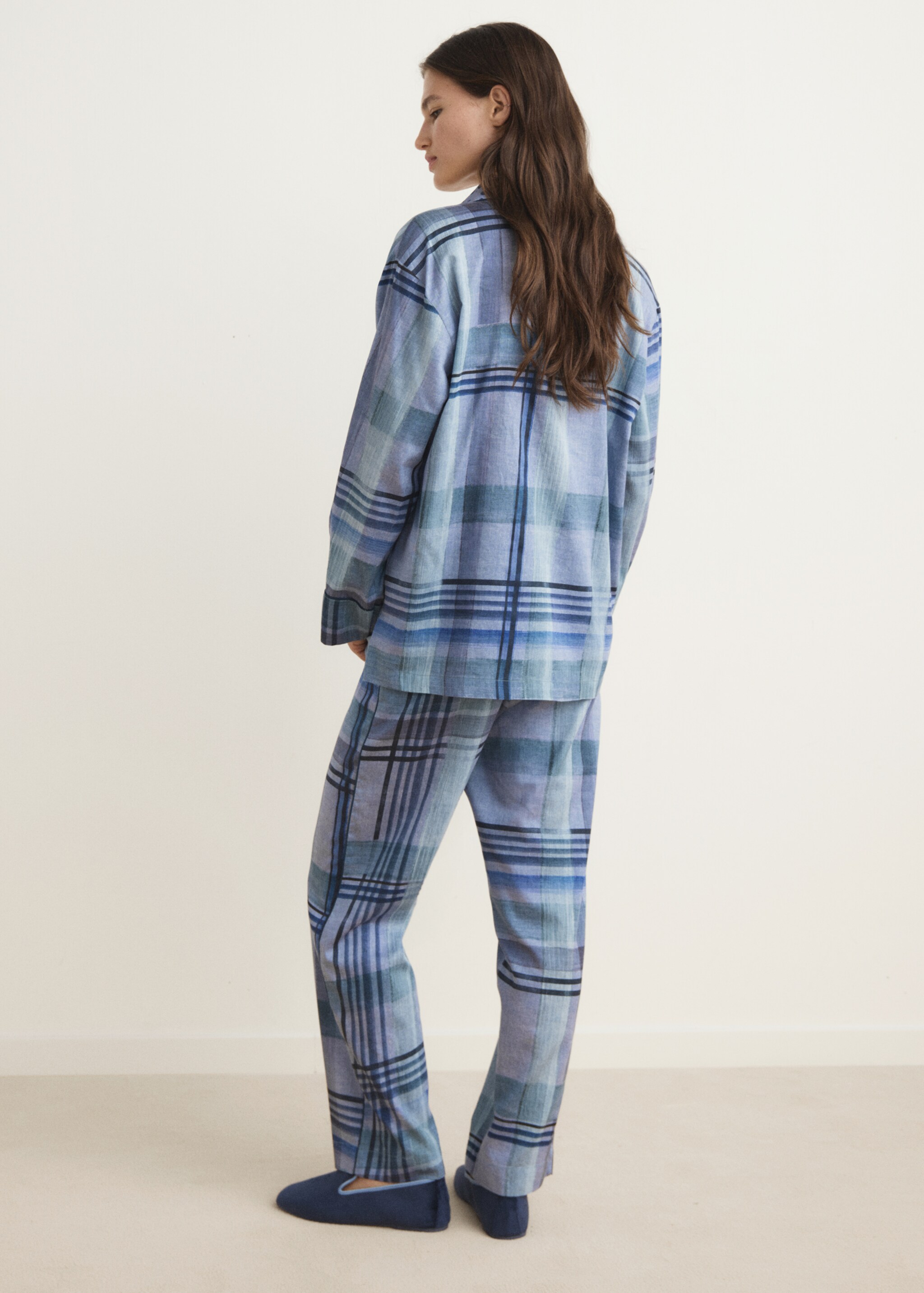 Printed pyjama trousers with piping - Reverse of the article, Ink Blue. Ref: 17094436-00.
