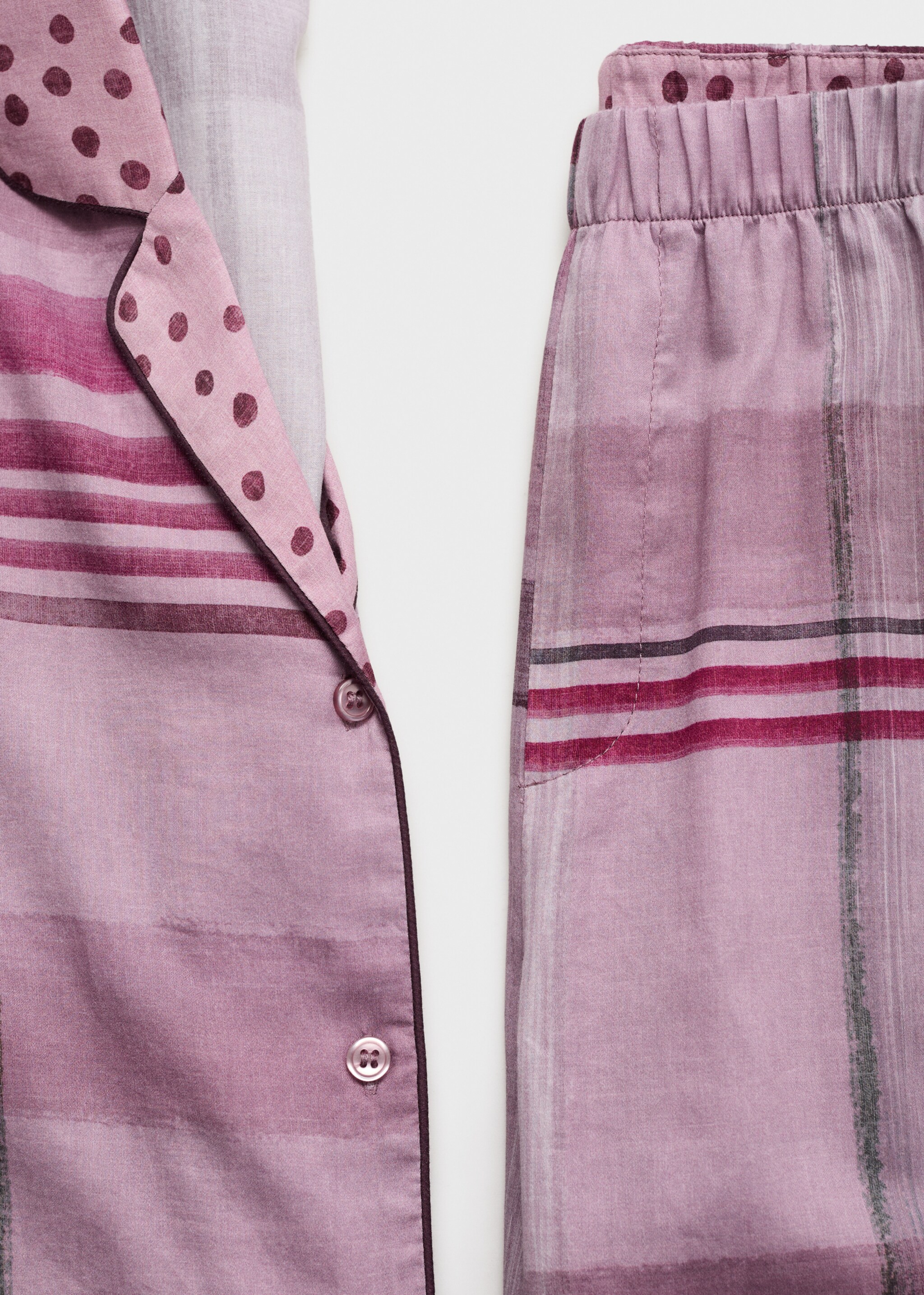 Printed pyjama trousers with piping - Details of the article 0, Plum. Ref: 17094436-00.