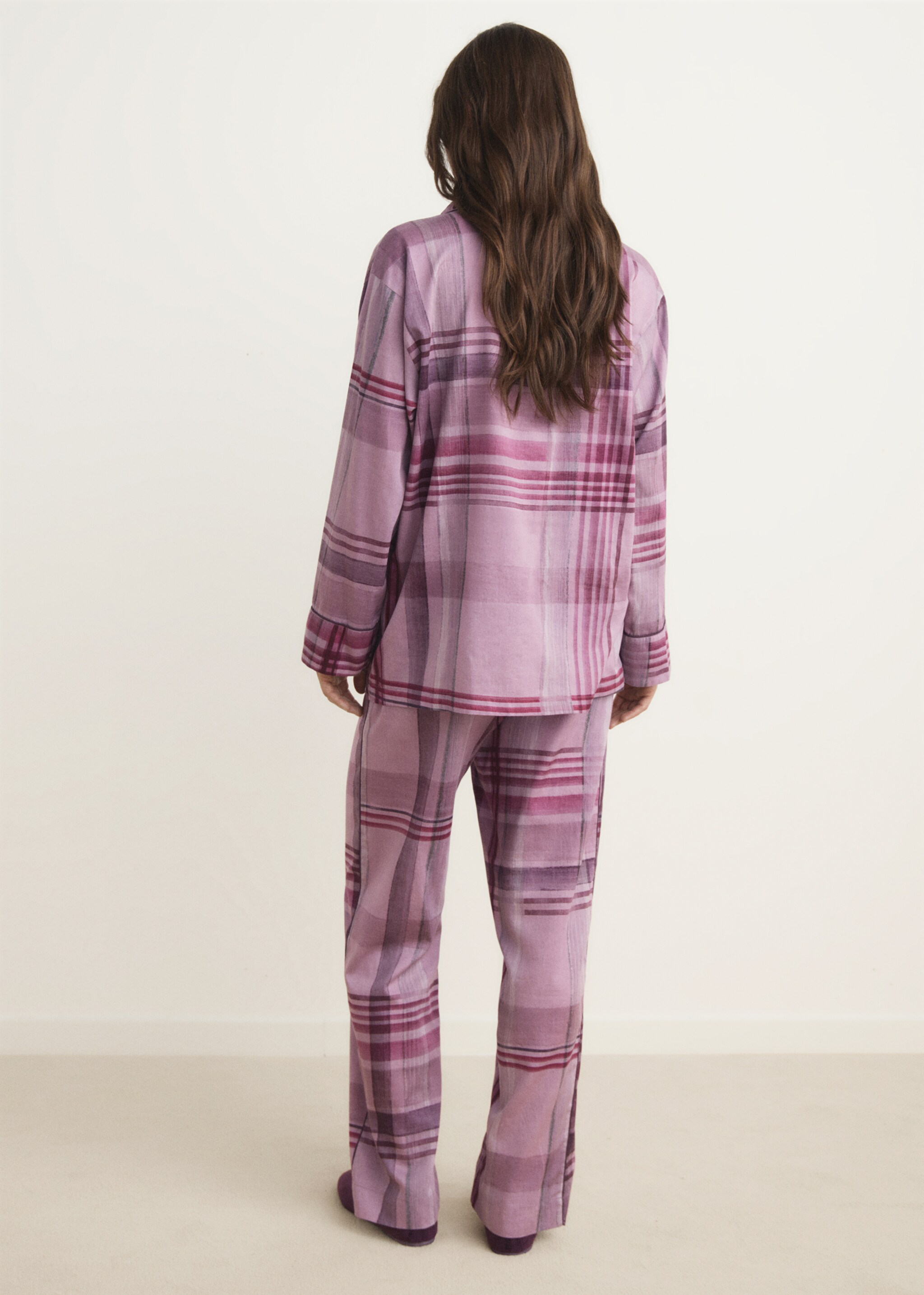 Printed pyjama trousers with piping - Reverse of the article, Plum. Ref: 17094436-00.