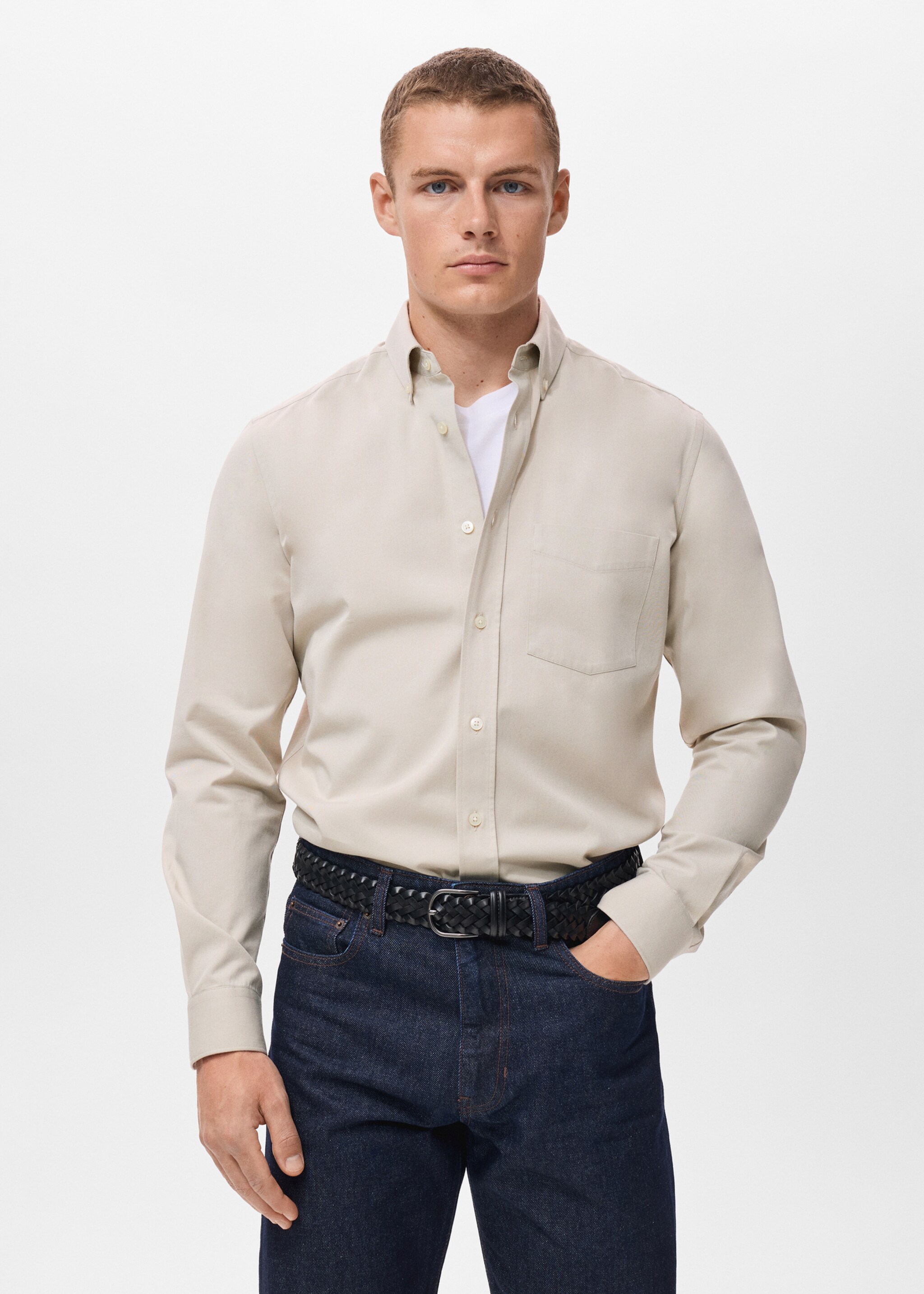 100% cotton regular fit pocket shirt - Medium plane, Ecru. Ref: 17094440-00.