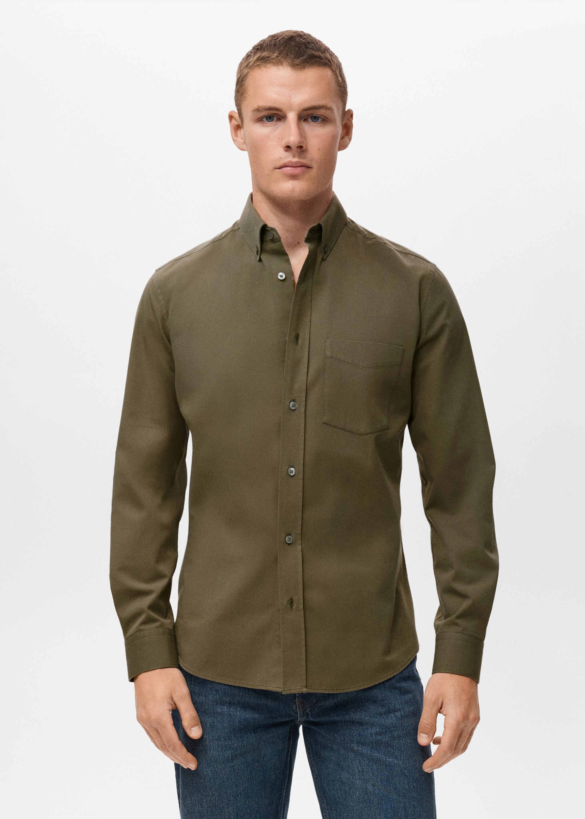 100% cotton regular fit pocket shirt - Medium plane, Medium Brown. Ref: 17094440-00.