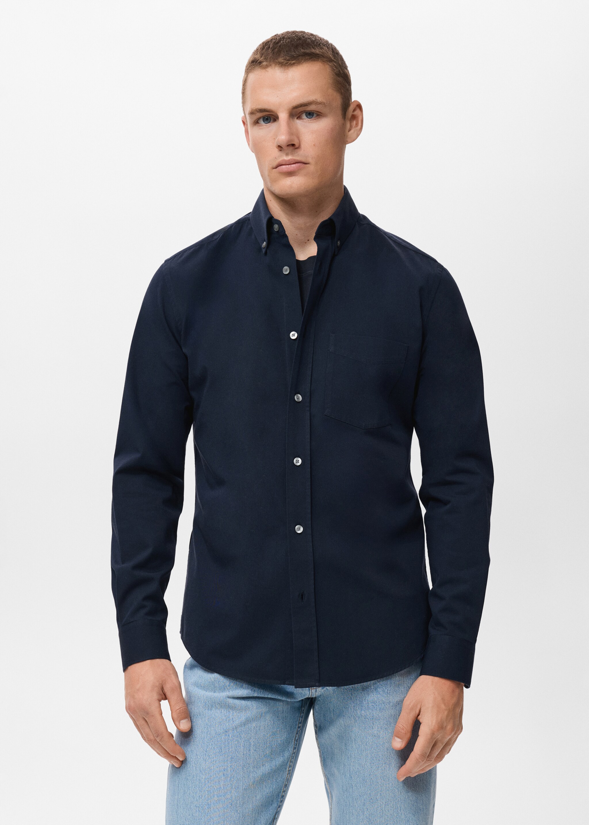 100% cotton regular fit pocket shirt - Medium plane, Navy. Ref: 17094440-00.